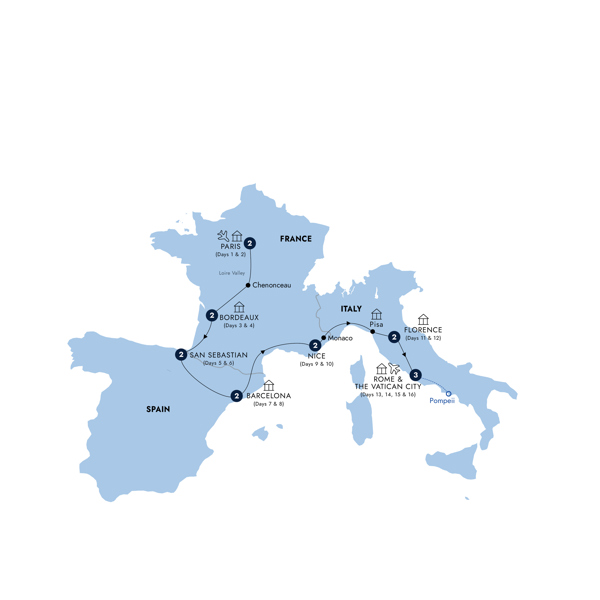 Mediterranean Journey Start Paris Itinerary Map