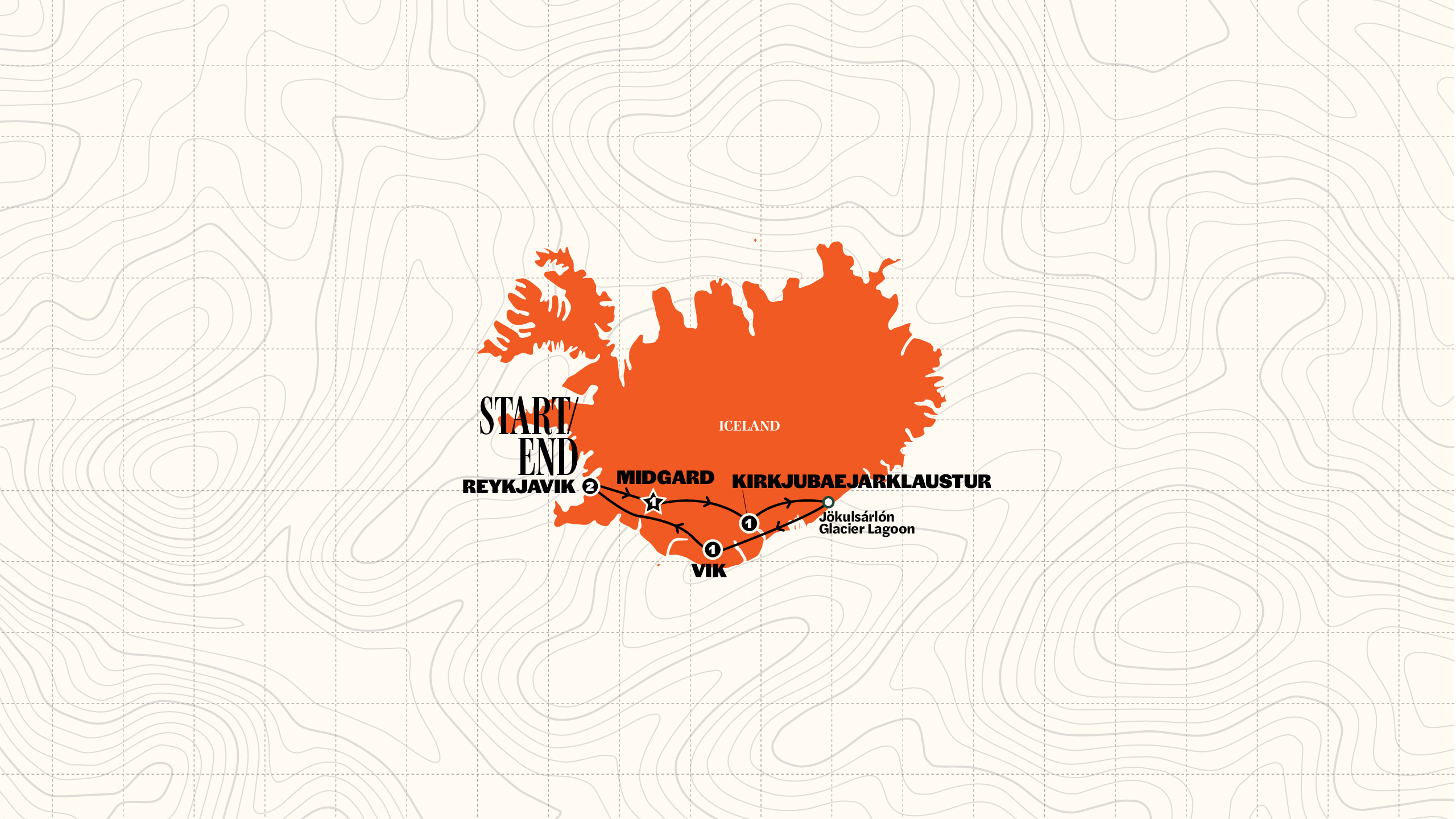 Map of Best of Iceland | Classic | Until 3 Mar '27 | Winter 26/27 | Multiple Room Share from Contiki