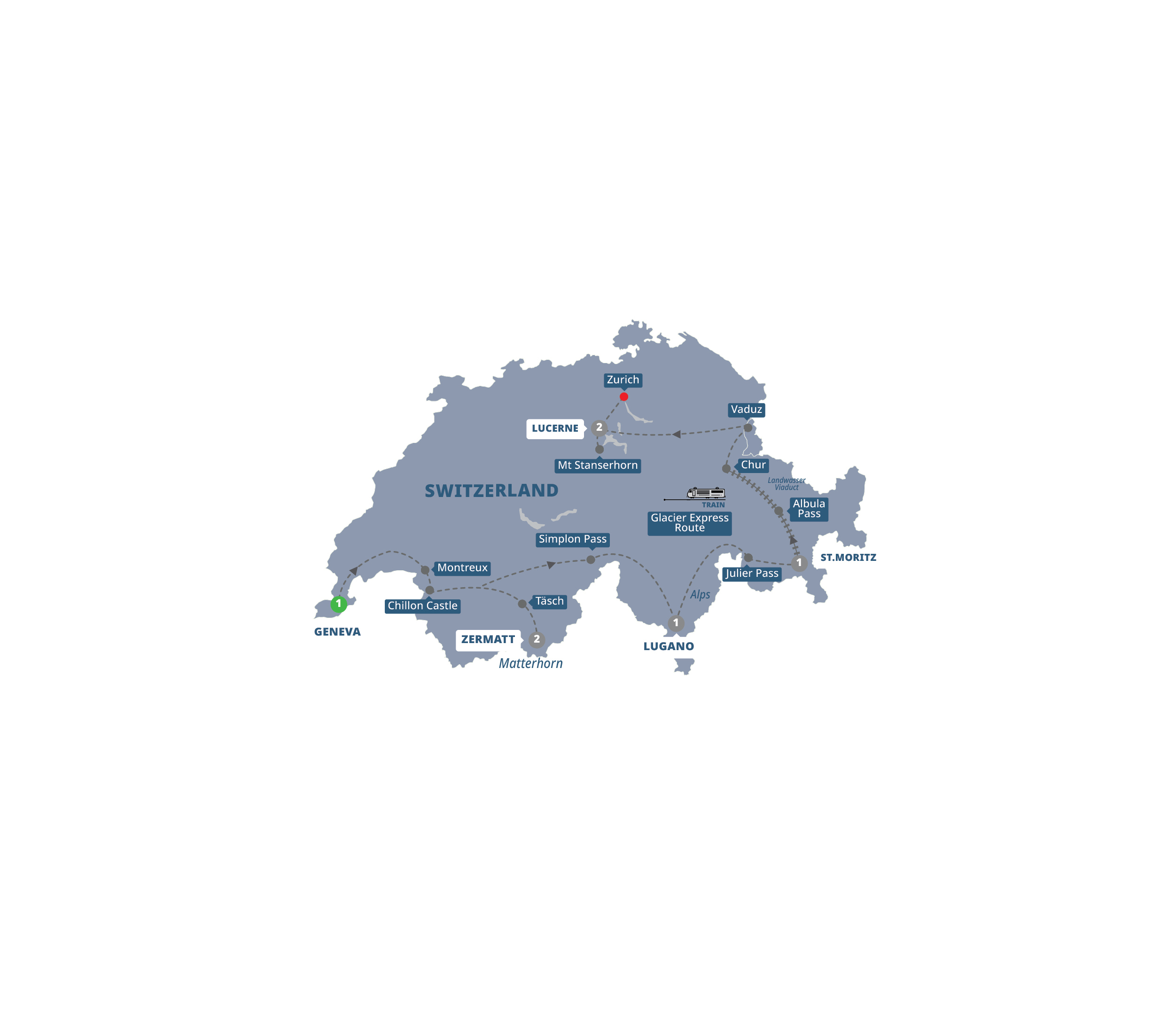 Map of Glorious Switzerland from Trafalgar
