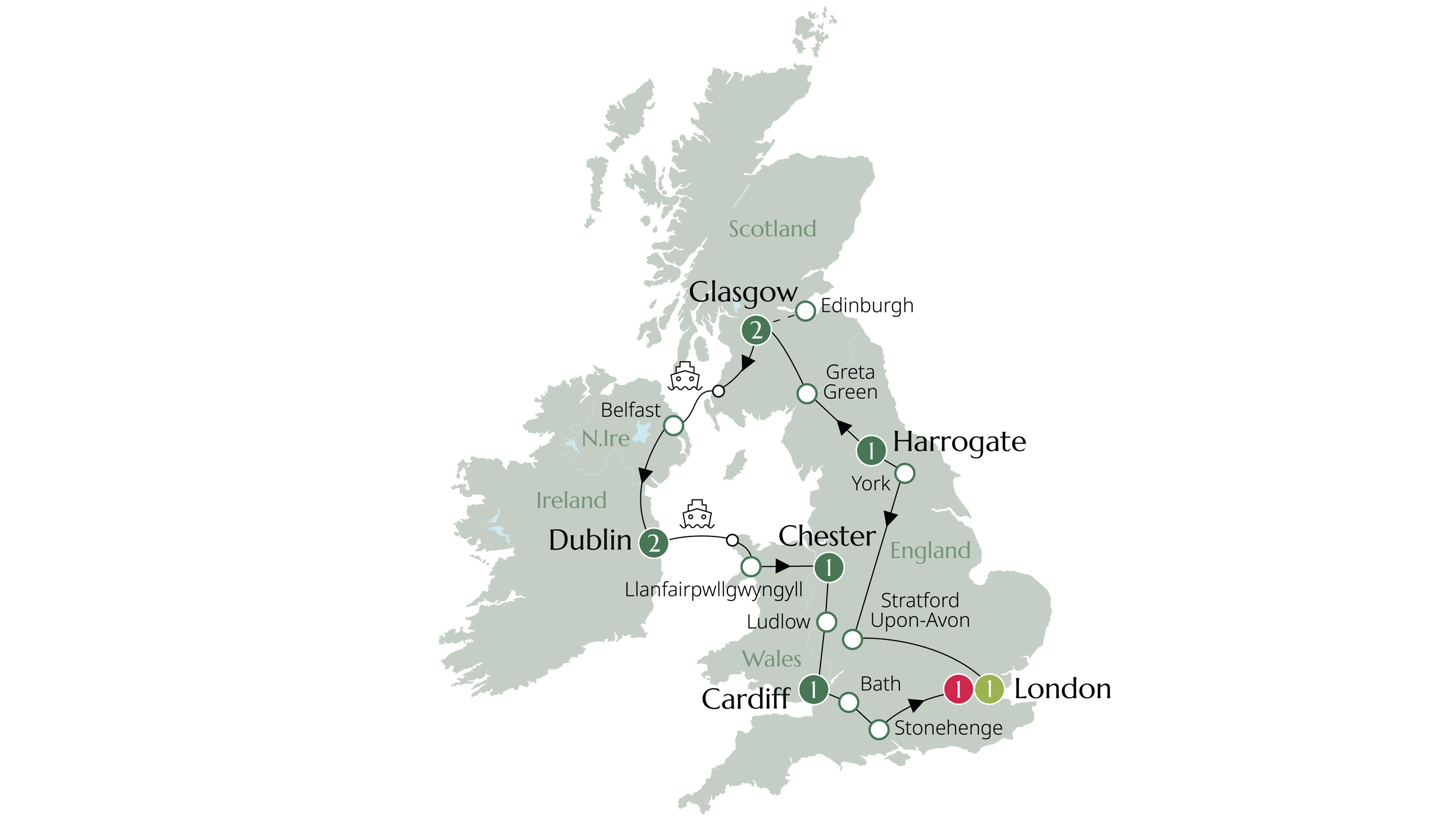 Map of Britain and Ireland Highlights (2027) from Brendan Vacations