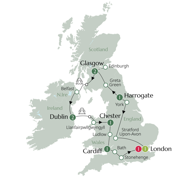 Britain and Ireland Highlights Itinerary Map