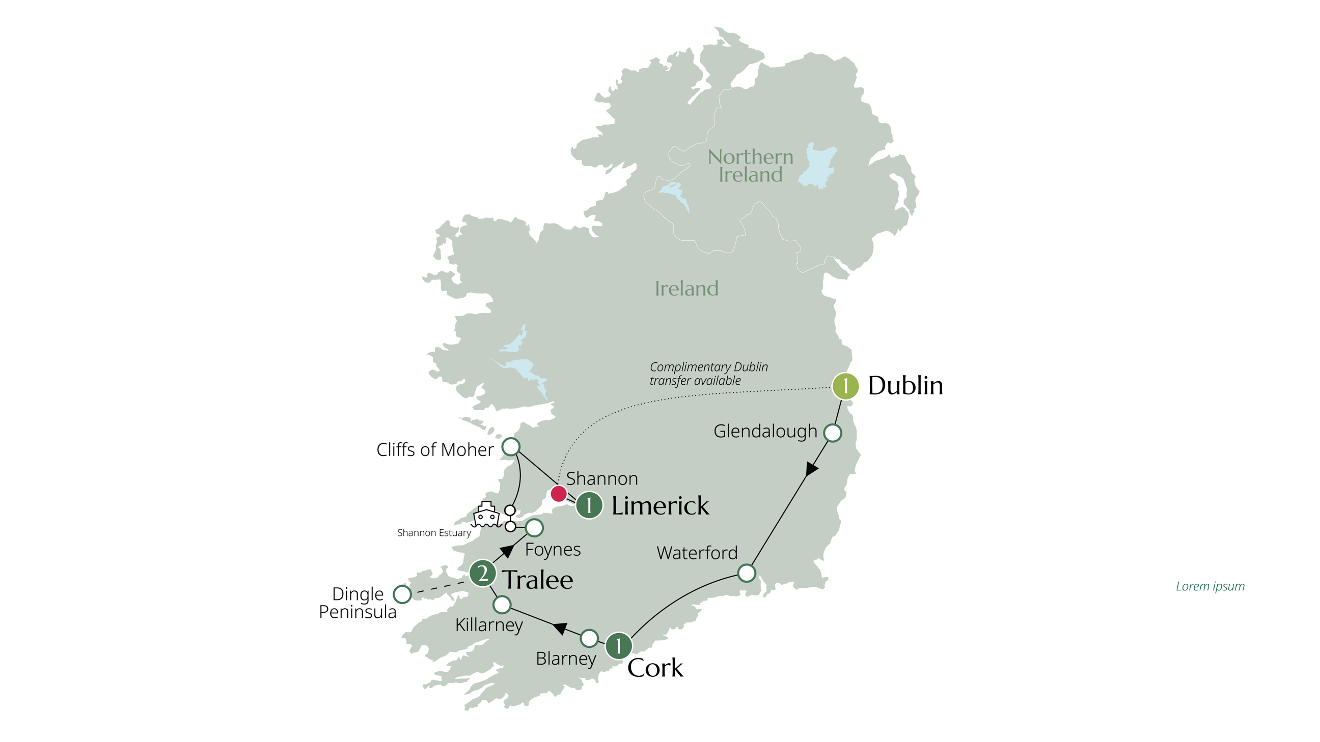 Map of Treasures of Ireland End Shannon from Brendan Vacations