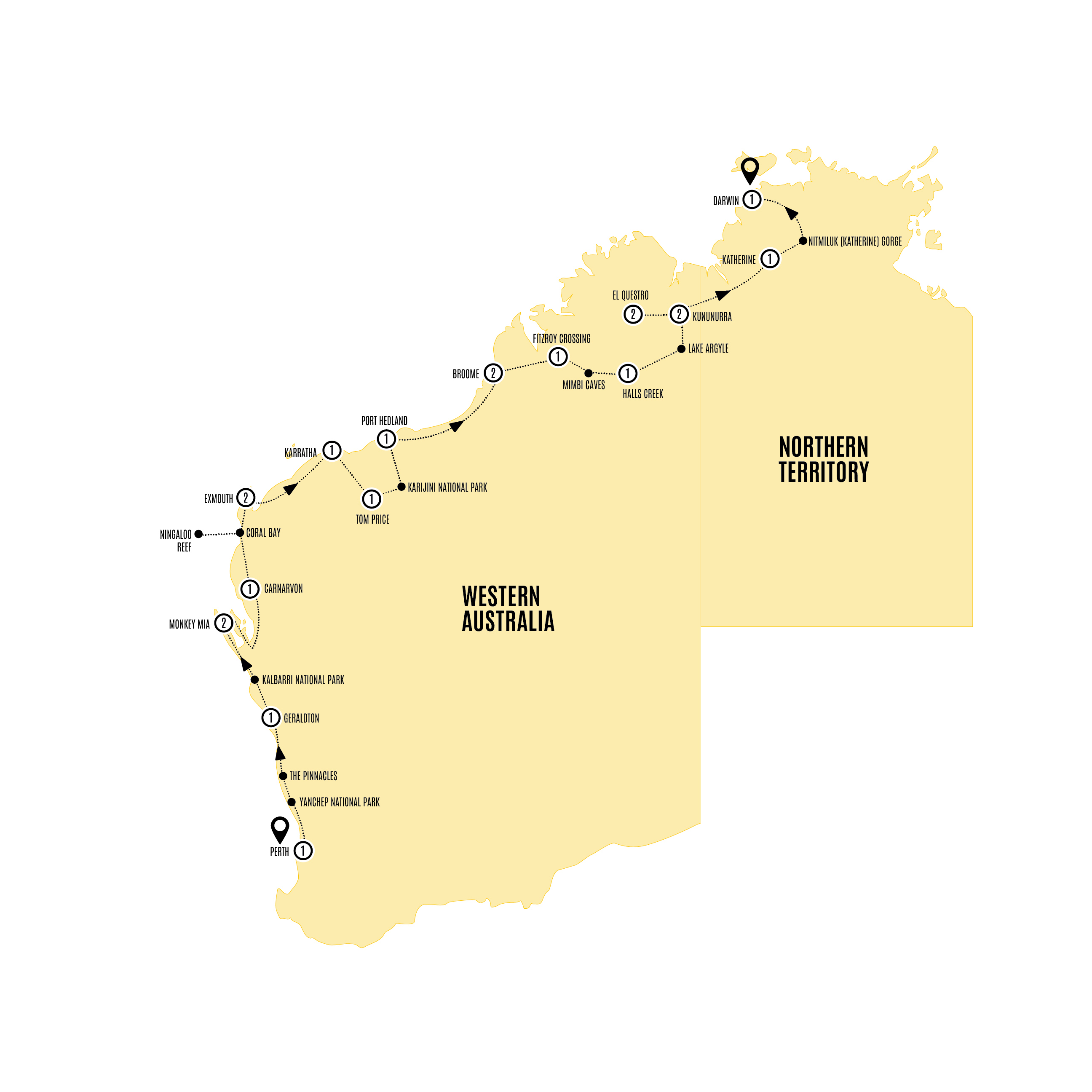 Map of Wonders of the West Coast & Kimberley from Costsaver