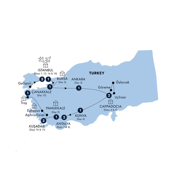 Treasures of Turkey - Classic Group Itinerary Map