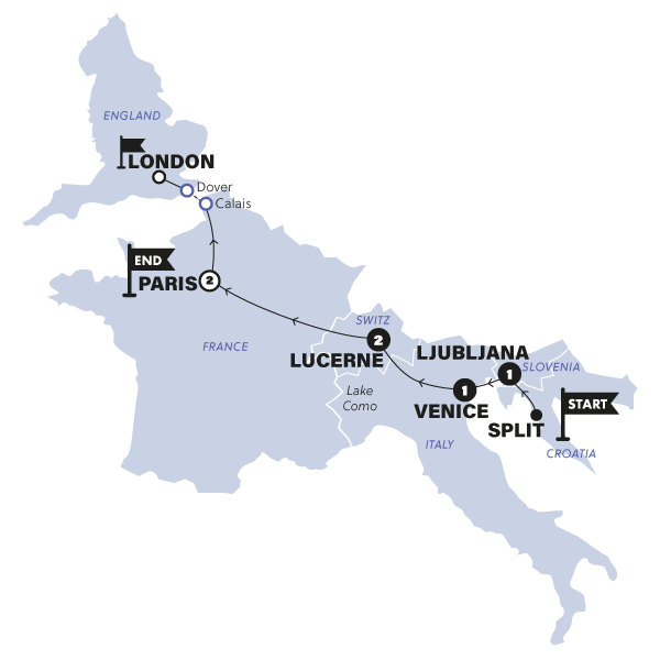 tourhub | Contiki | Road to Paris | Summer | 2024 | Tour Map