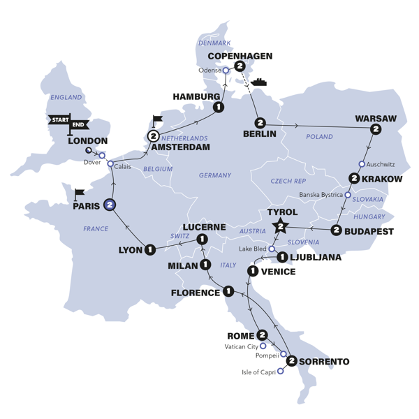 European Vistas Trip Map