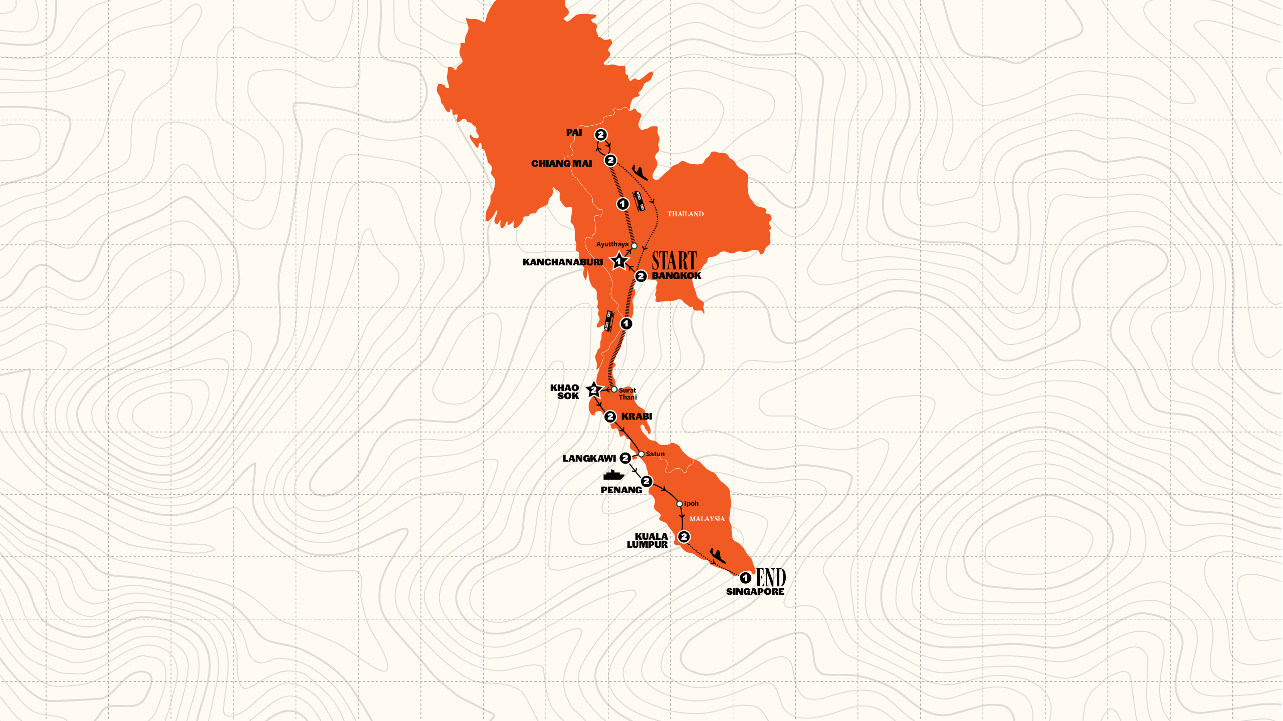 Map of Thailand, Malaysia & Singapore | 2026/2027 from Contiki