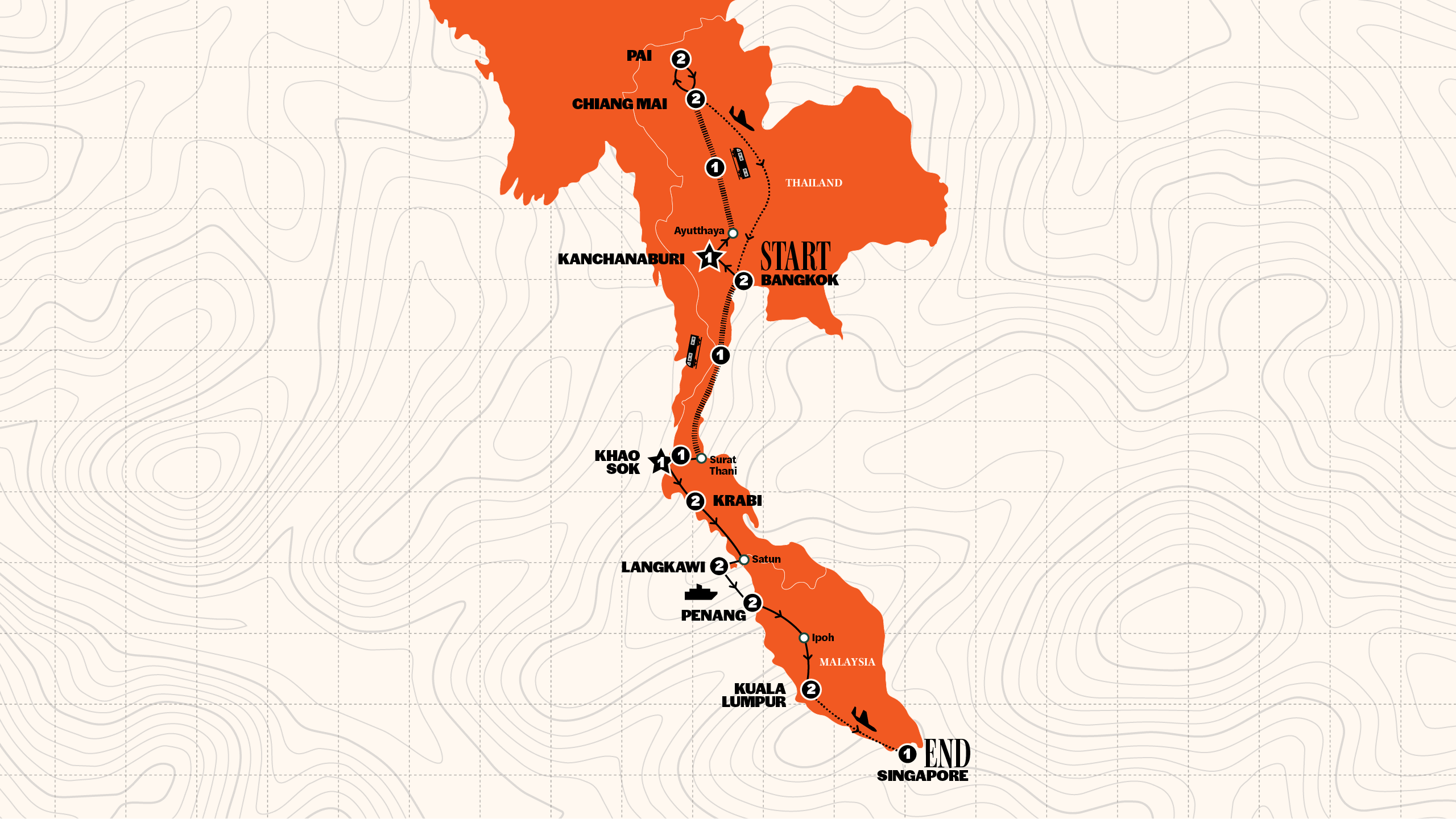 Map of Thailand, Malaysia & Singapore | 2026/2027 from Contiki