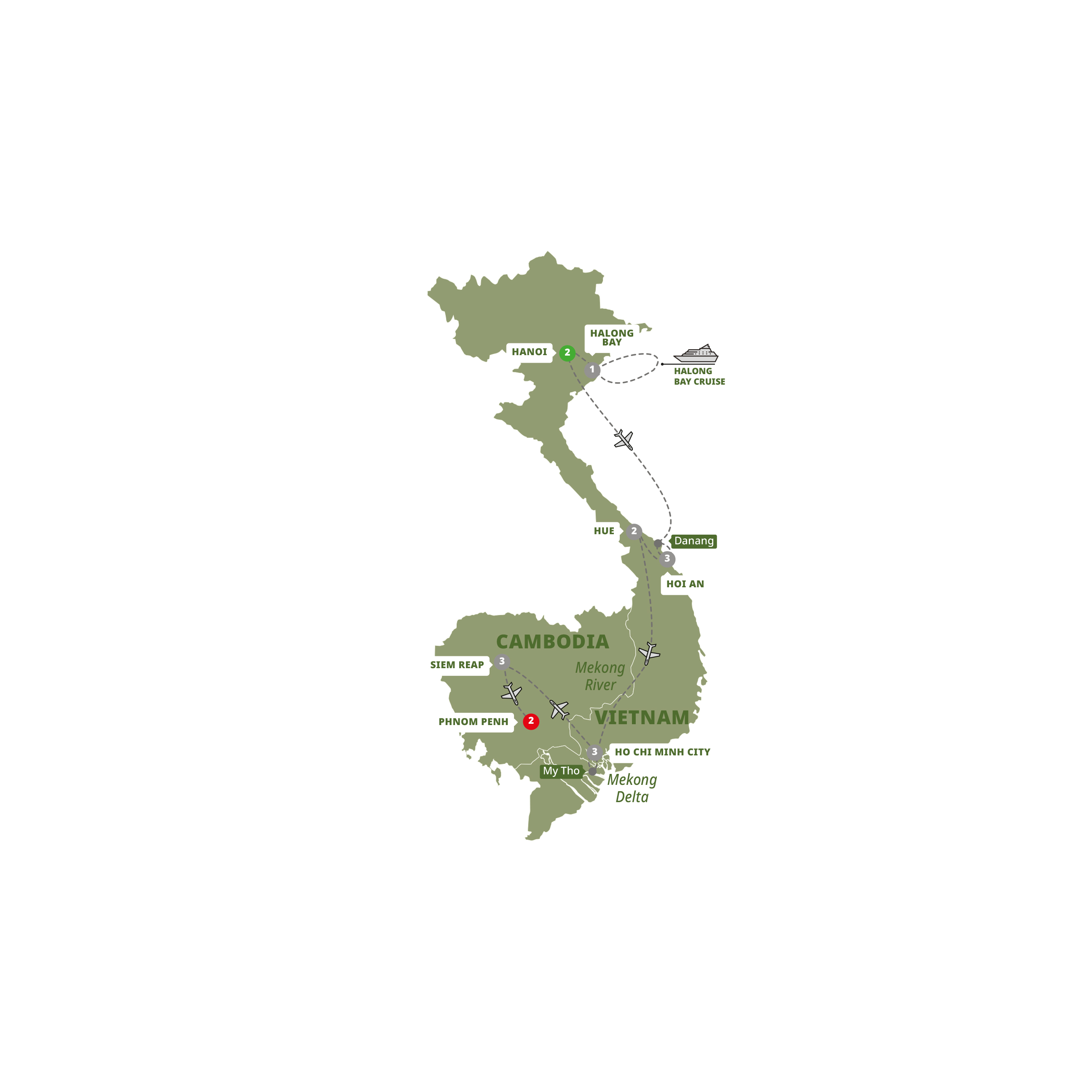 tourhub | Trafalgar | Vietnam and Cambodia Uncovered | Tour Map