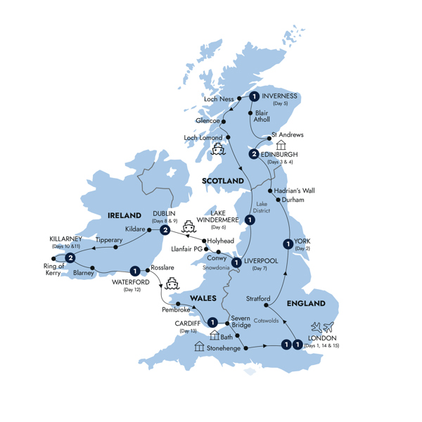 Britain & Ireland Explorer - Classic Group Itinerary Map