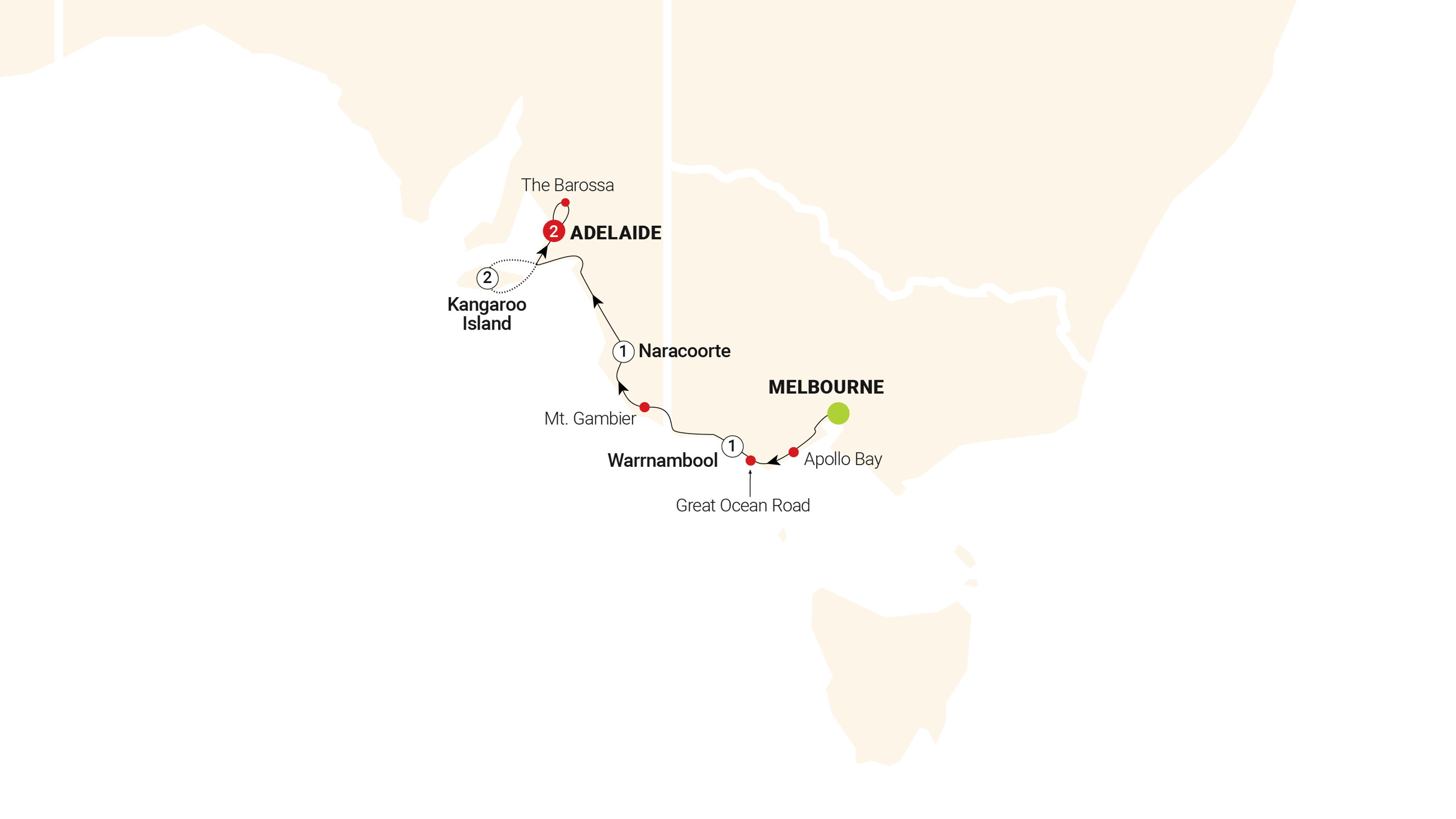 tourhub | AAT Kings | Great Ocean Road & Kangaroo Island Escape | Tour Map