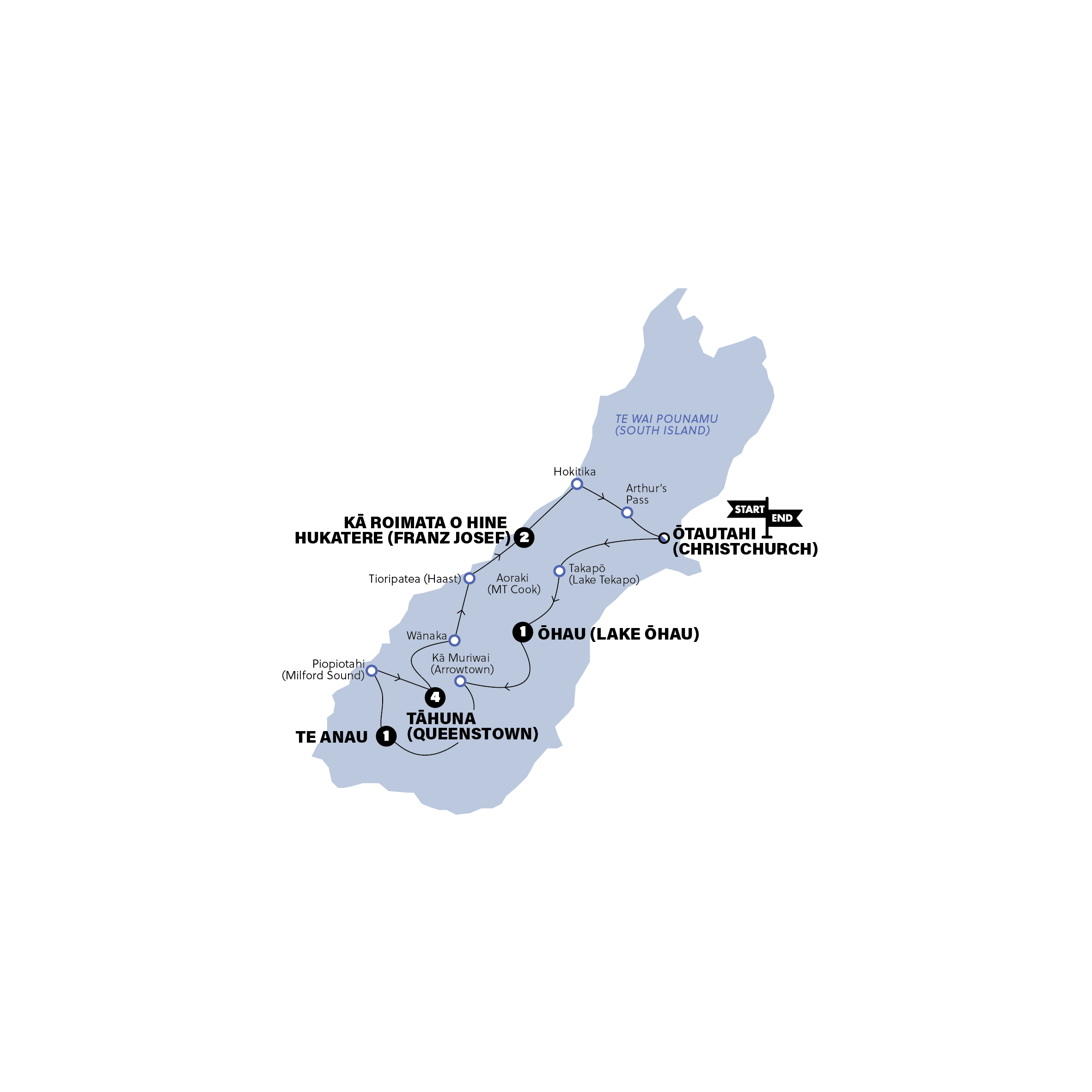 tourhub | Contiki | New Zealand: Sweet As South | Eastbound | Oct 2024 - Sep 2025 | Tour Map