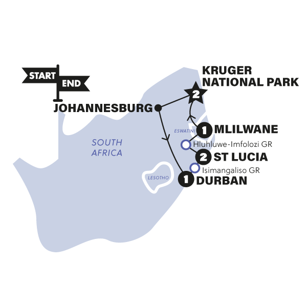 Kruger Safari with Eswatini Trip Map