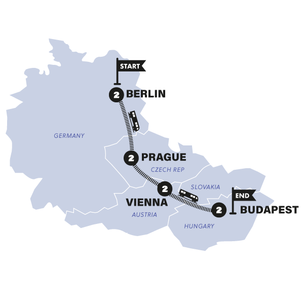 tourhub | Contiki | Berlin to Budapest by Train | Winter | 2024/2025 | Tour Map