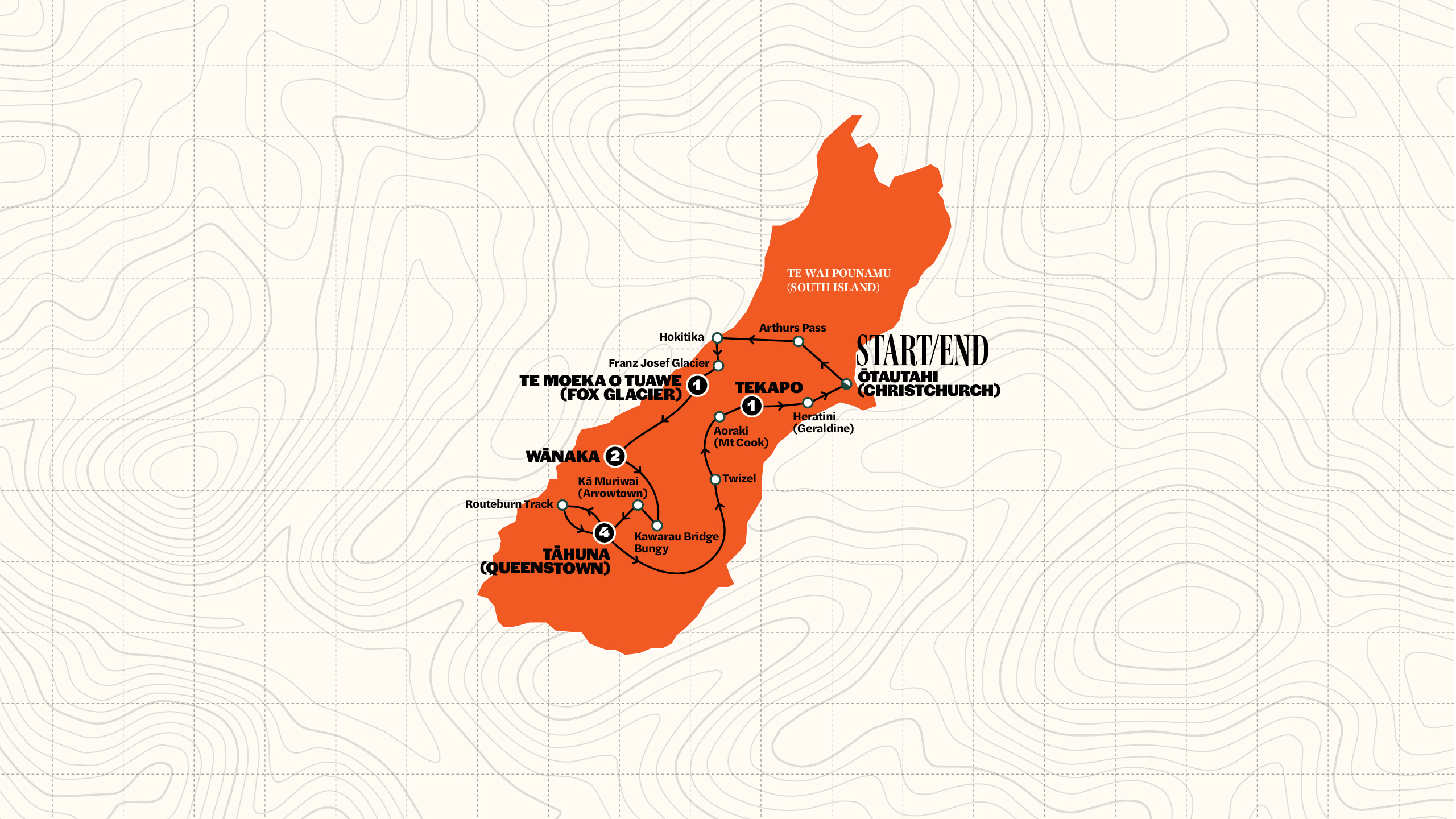 Map of Active New Zealand | Oct 2027 - May 2028 from Contiki