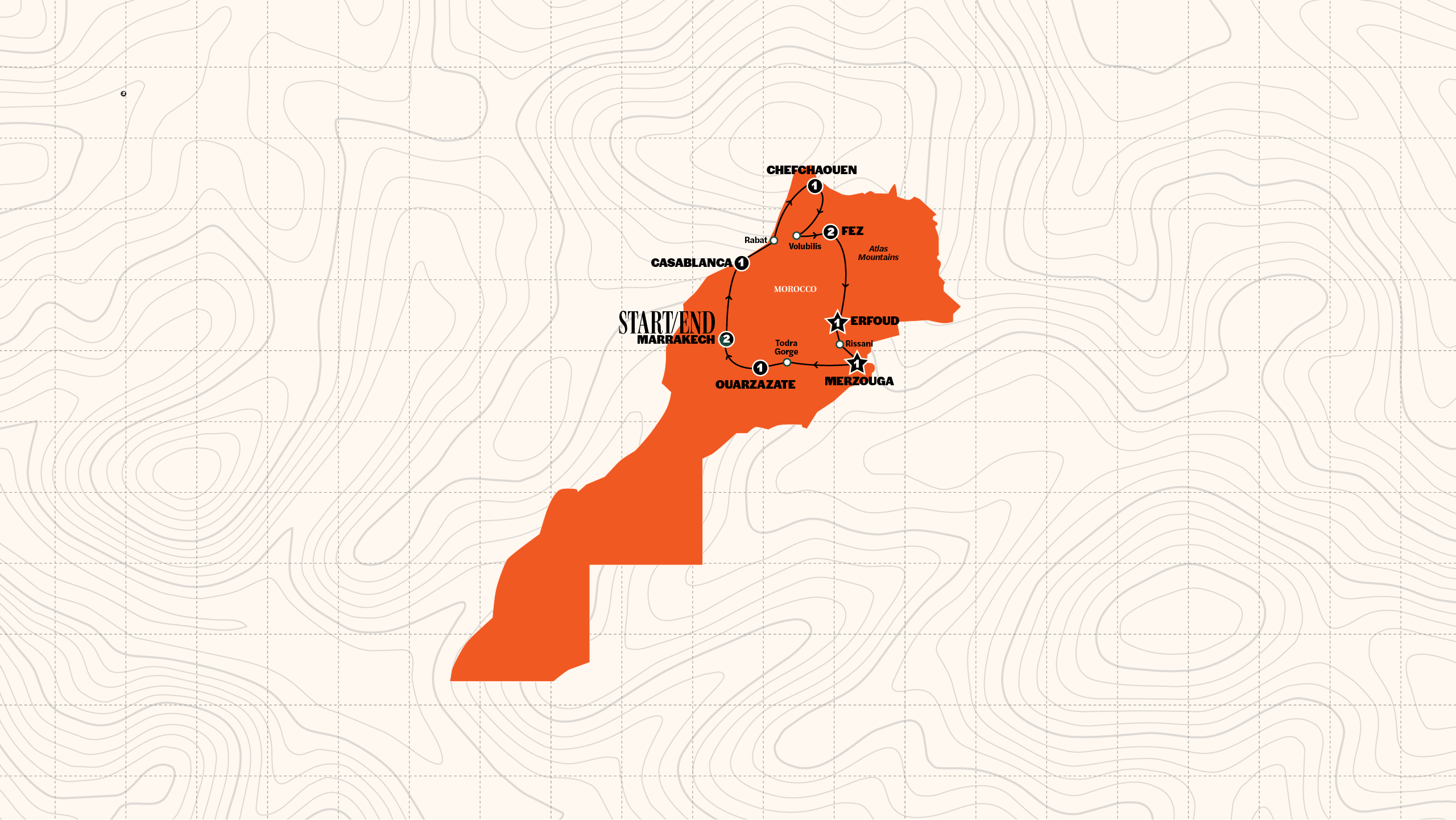 Map of Moroccan Adventure (Winter 2026/27) from Contiki