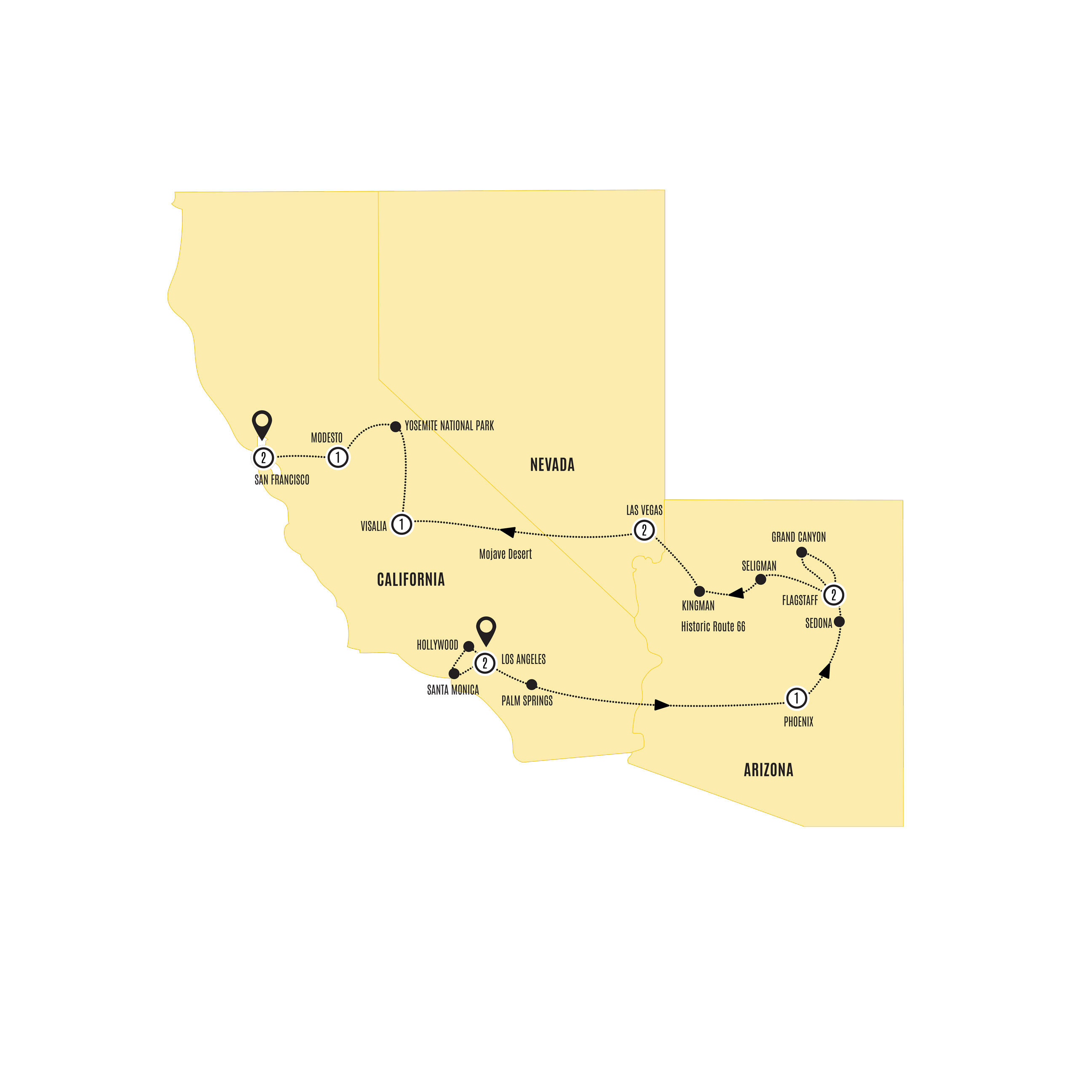 tourhub | Costsaver | Best of the West | Tour Map