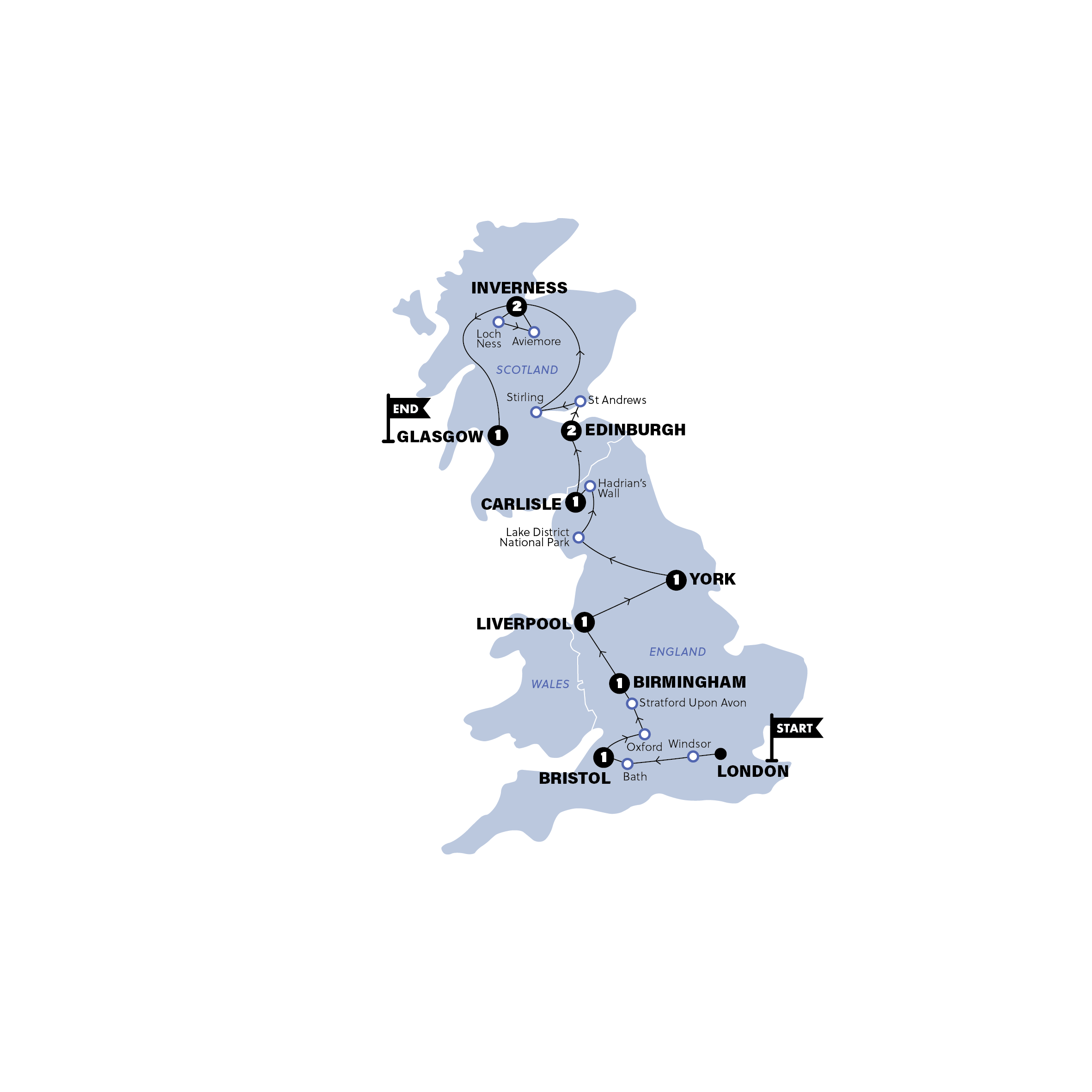 tourhub | Contiki | England & Scotland | Classic | End London | Winter | 2025/2026 | Tour Map