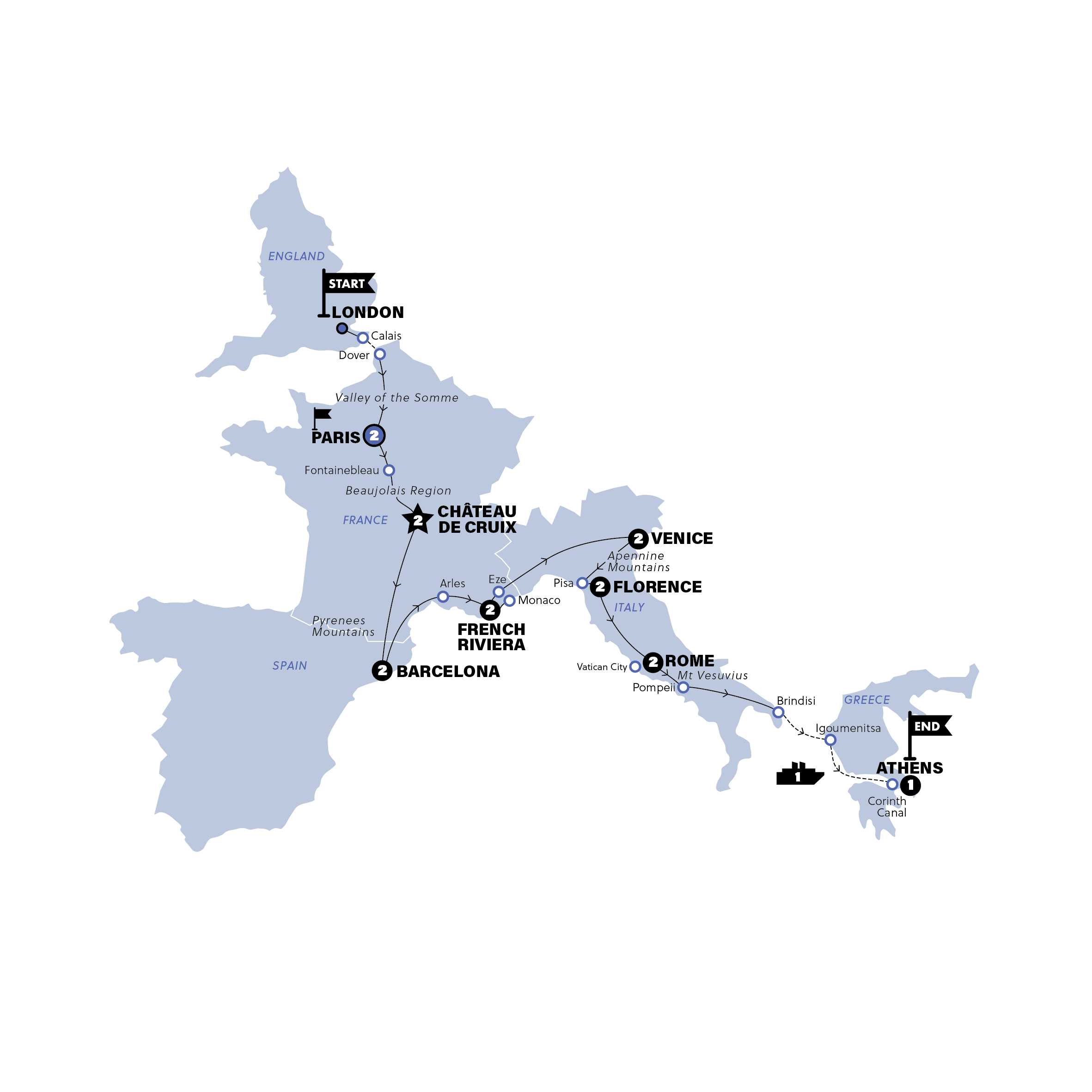 tourhub | Contiki | London To Athens (Start in London, Summer 2025) | Tour Map