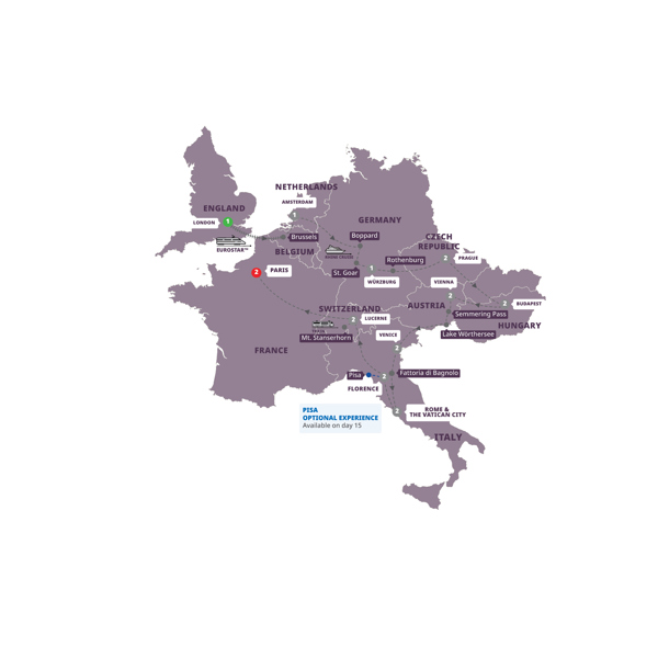 Romantic European End Paris Itinerary Map