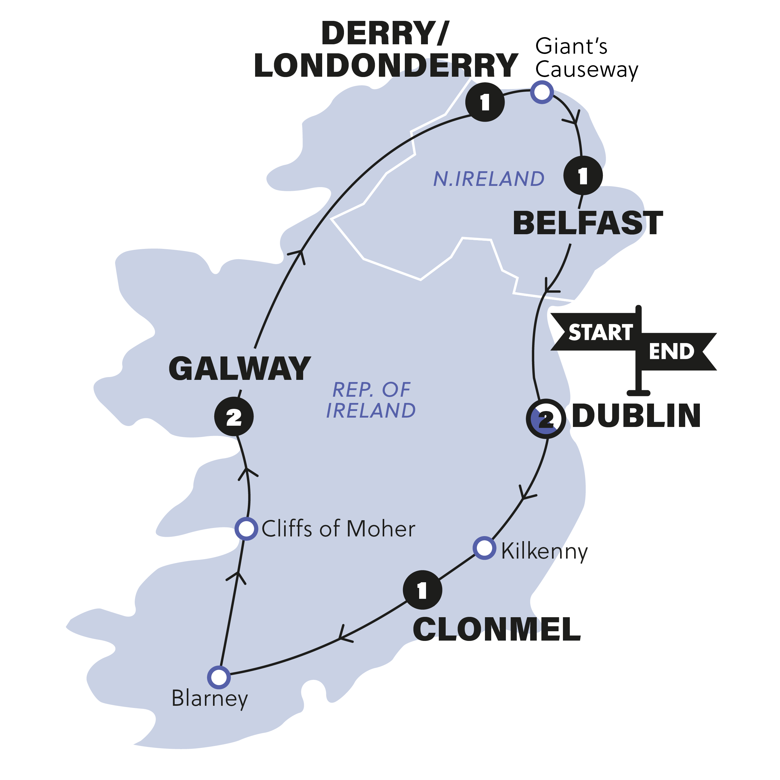 tourhub | Contiki | Ireland in a Week | Summer | 2025 | Tour Map