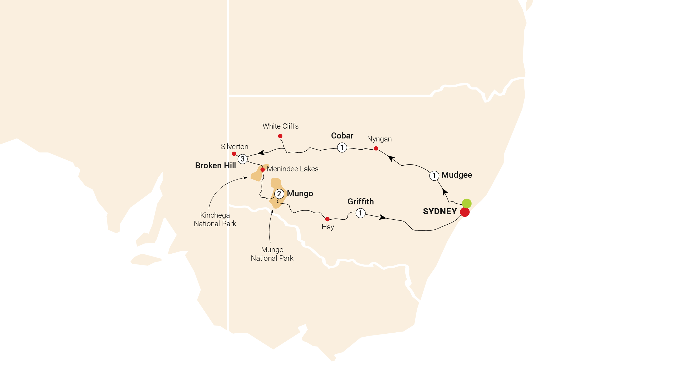 Map of Outback New South Wales Adventurer trip