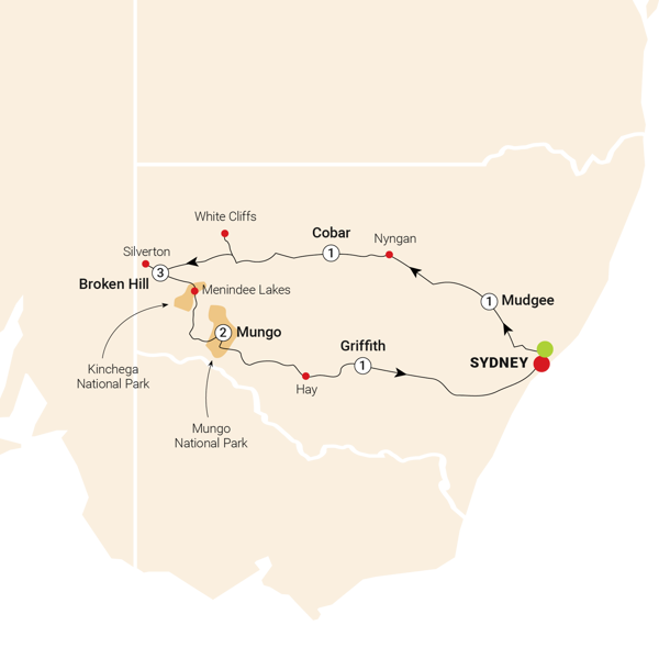 Outback New South Wales Adventurer Itinerary Map