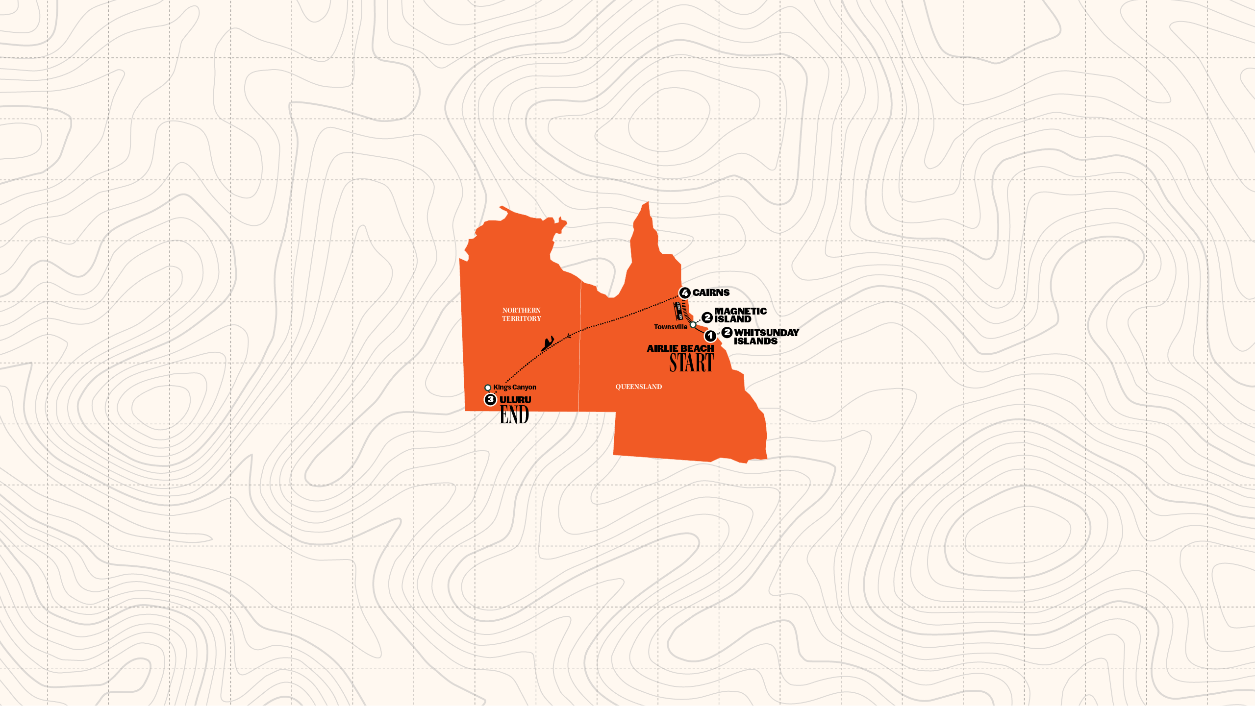 Map of Whitsundays to Uluru | With Sailing | From Apr '27 | 2027 - 2028 from Contiki
