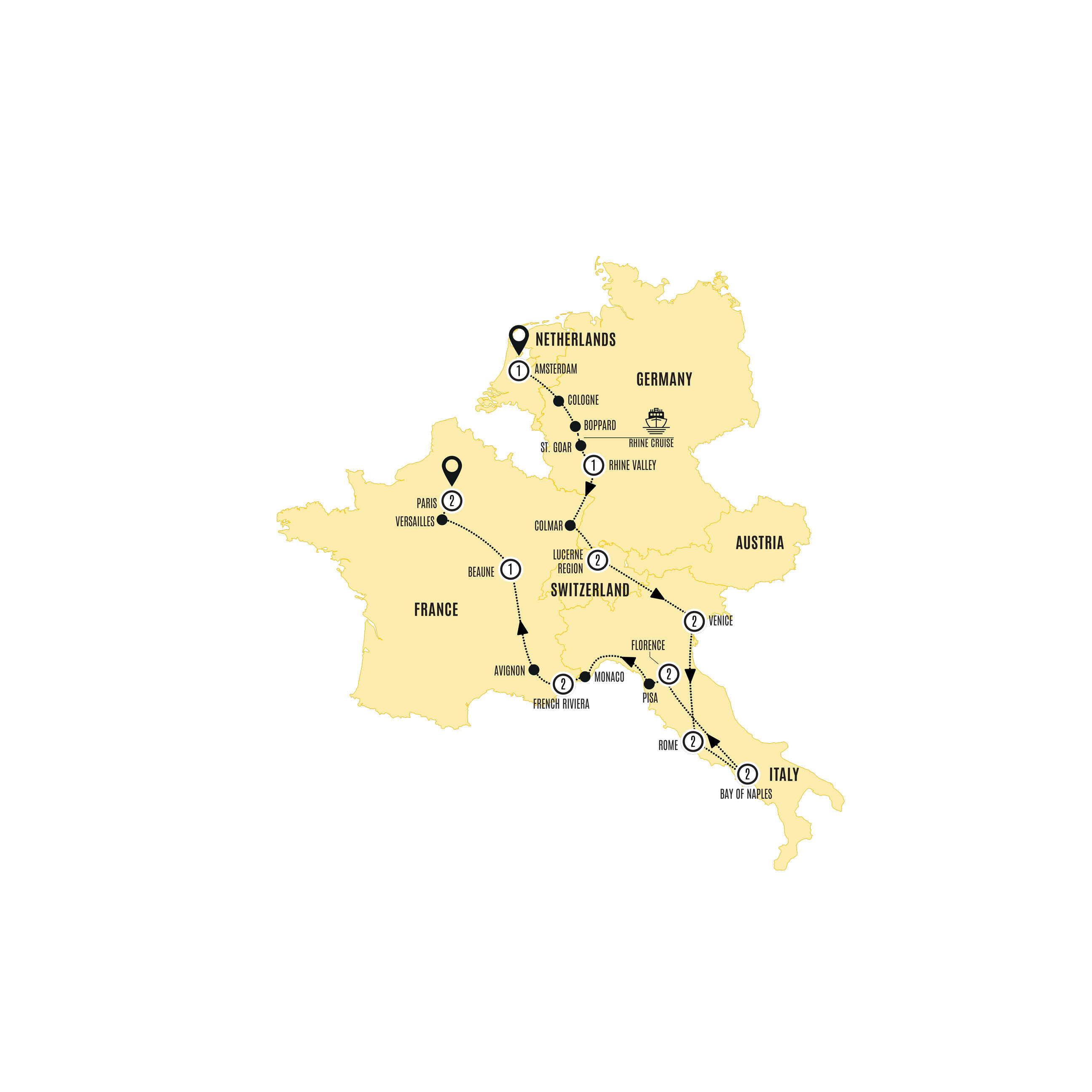 Map of European Cavalcade (2026 - 2027) from Costsaver