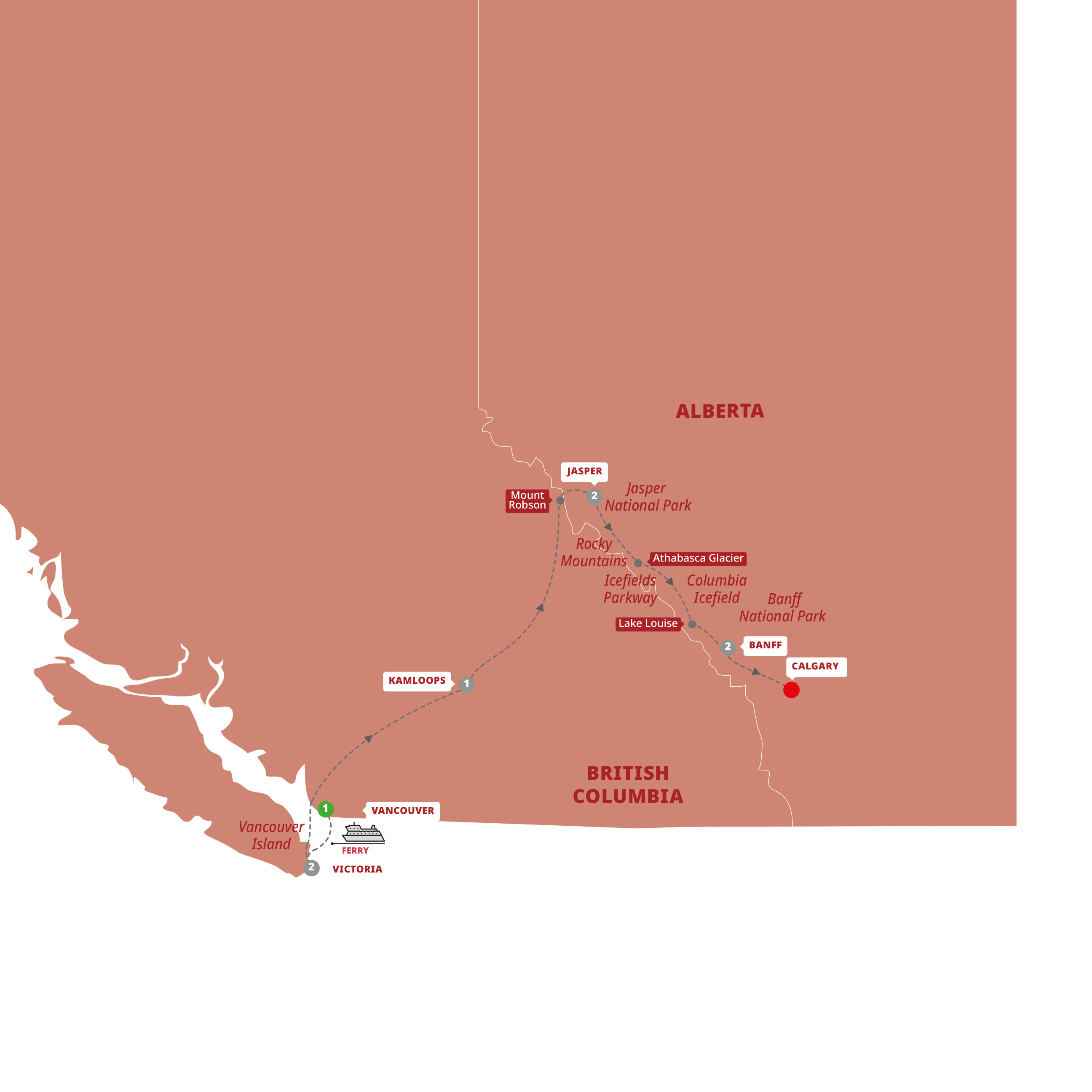 tourhub | Trafalgar | Spectacular Canadian Rockies | Tour Map
