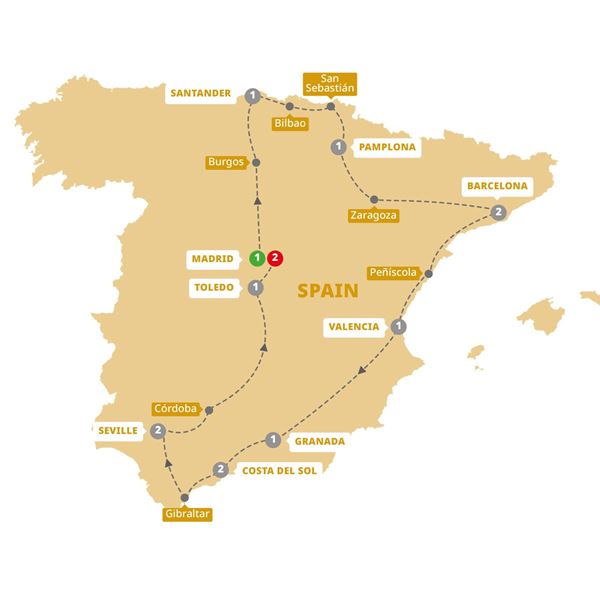 tourhub | Trafalgar | Best of Spain | SBESZM19 | Route Map