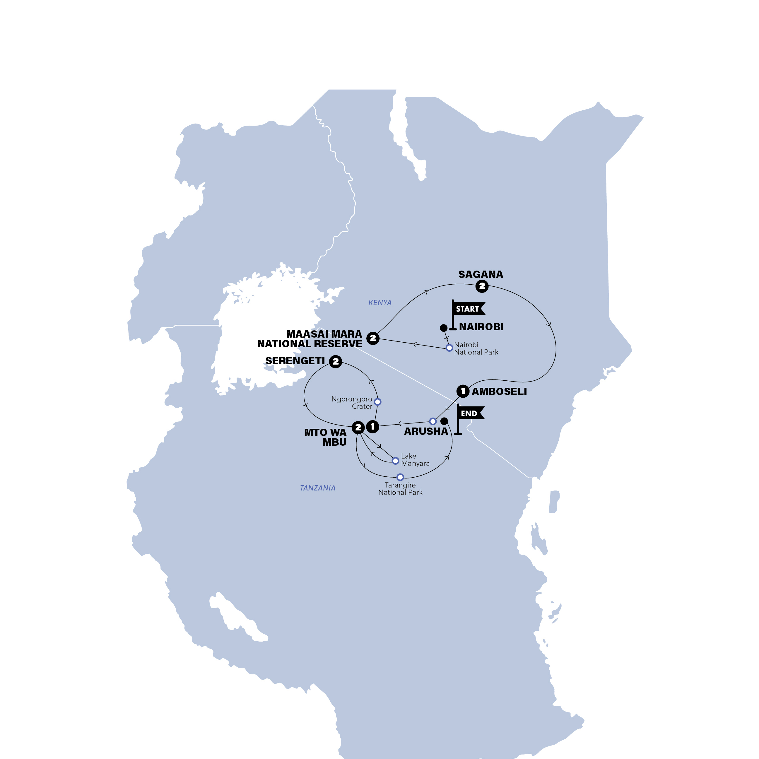 Map of Best of Kenya and Tanzania | Chalet | 2027 from Contiki