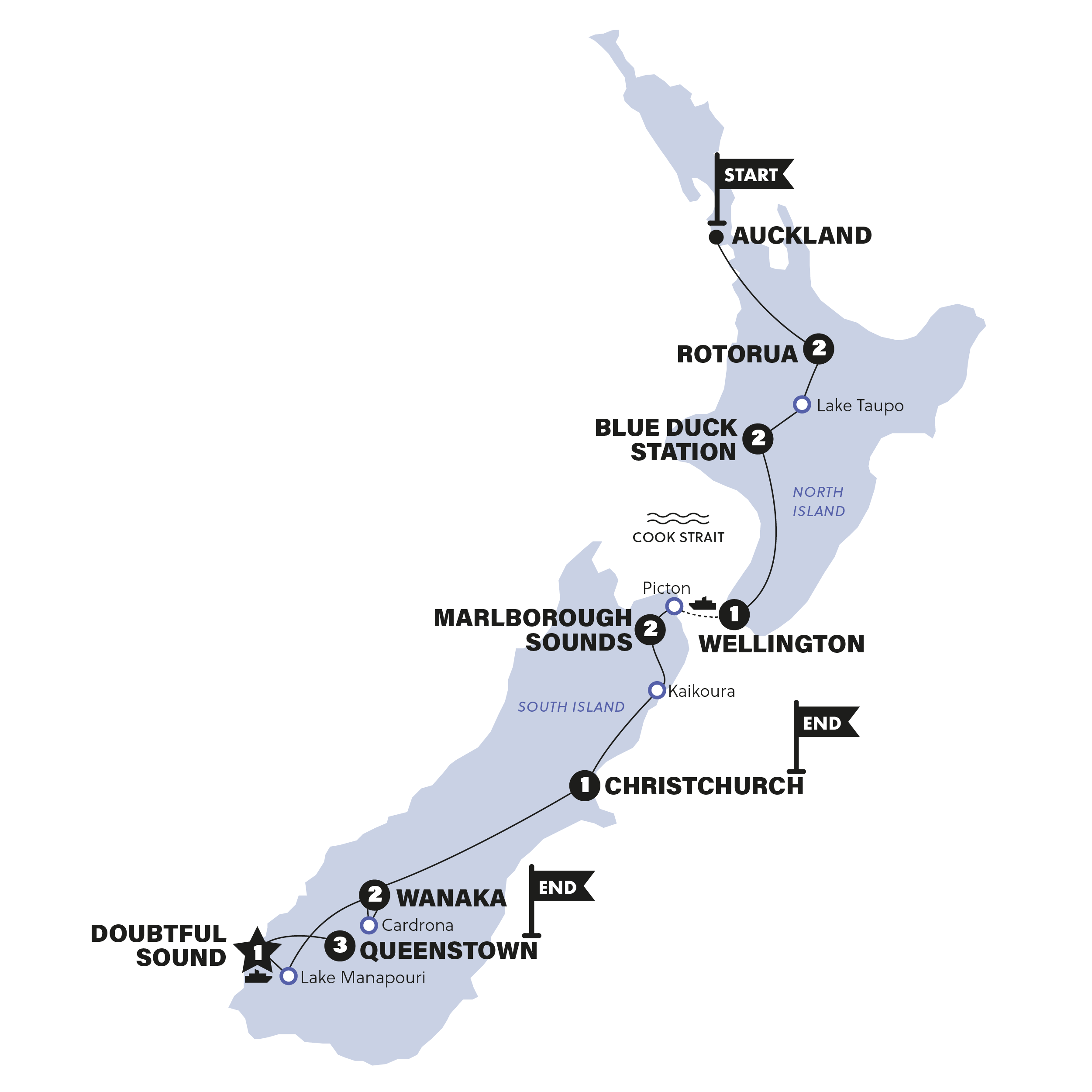 tourhub | Contiki | Real New Zealand | End Christchurch | Tour Map