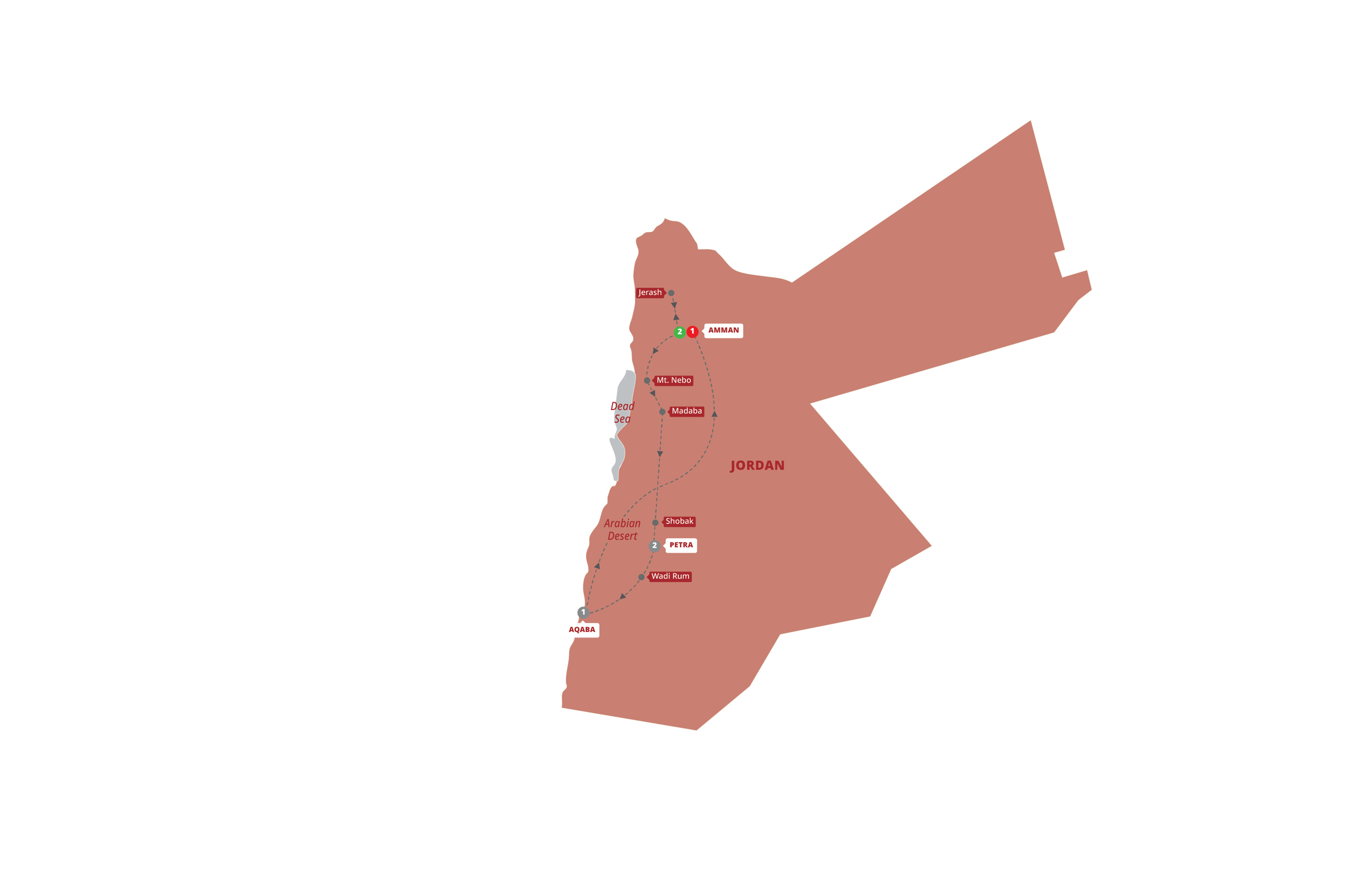 Map of Jordan Experience from Trafalgar
