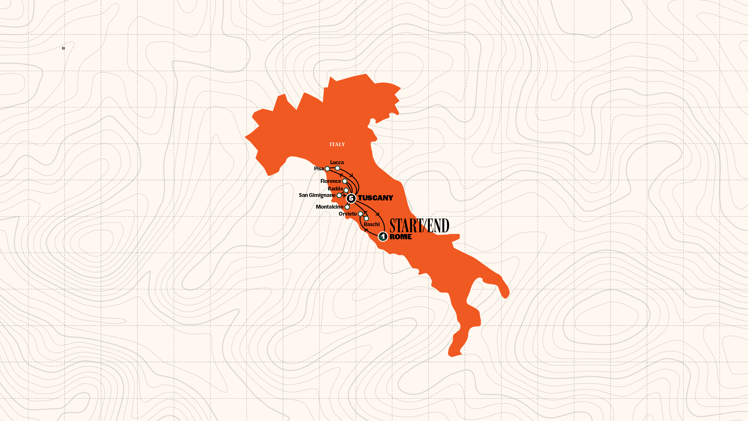 Map of Tuscan Escape | Summer | 2027 (2027) from Contiki