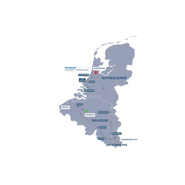 Best of Holland, Belgium and Luxembourg Itinerary Map