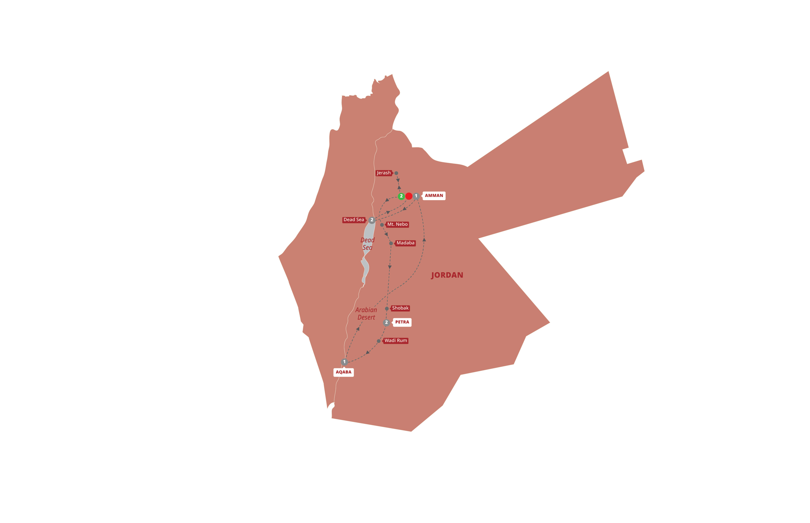Map of Jordan Experience with Dead Sea (Summer 2027) from Trafalgar
