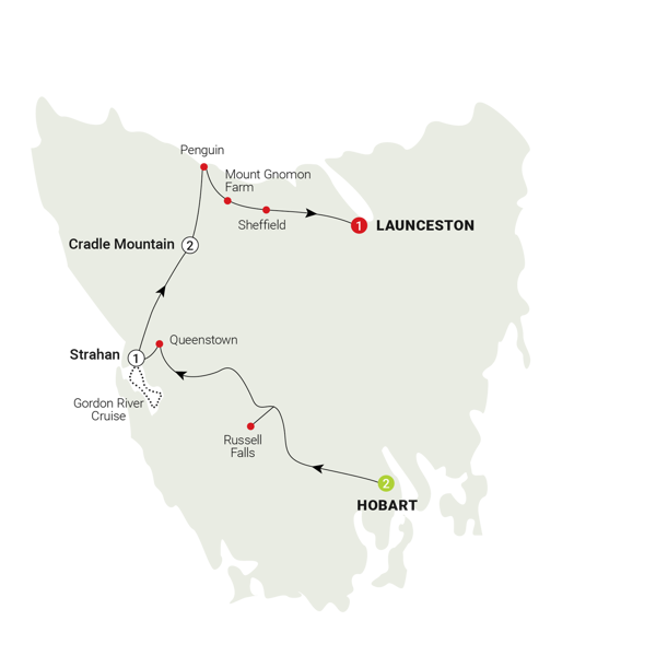 Tasmania's Wild Wonders Itinerary Map