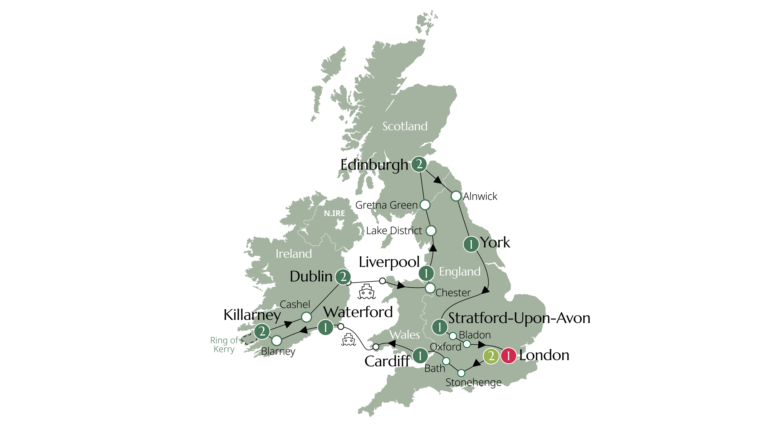 Wonders of Britain and Ireland Itinerary Map