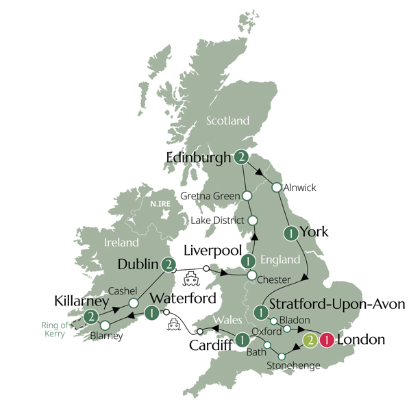 Wonders of Britain and Ireland Itinerary Map
