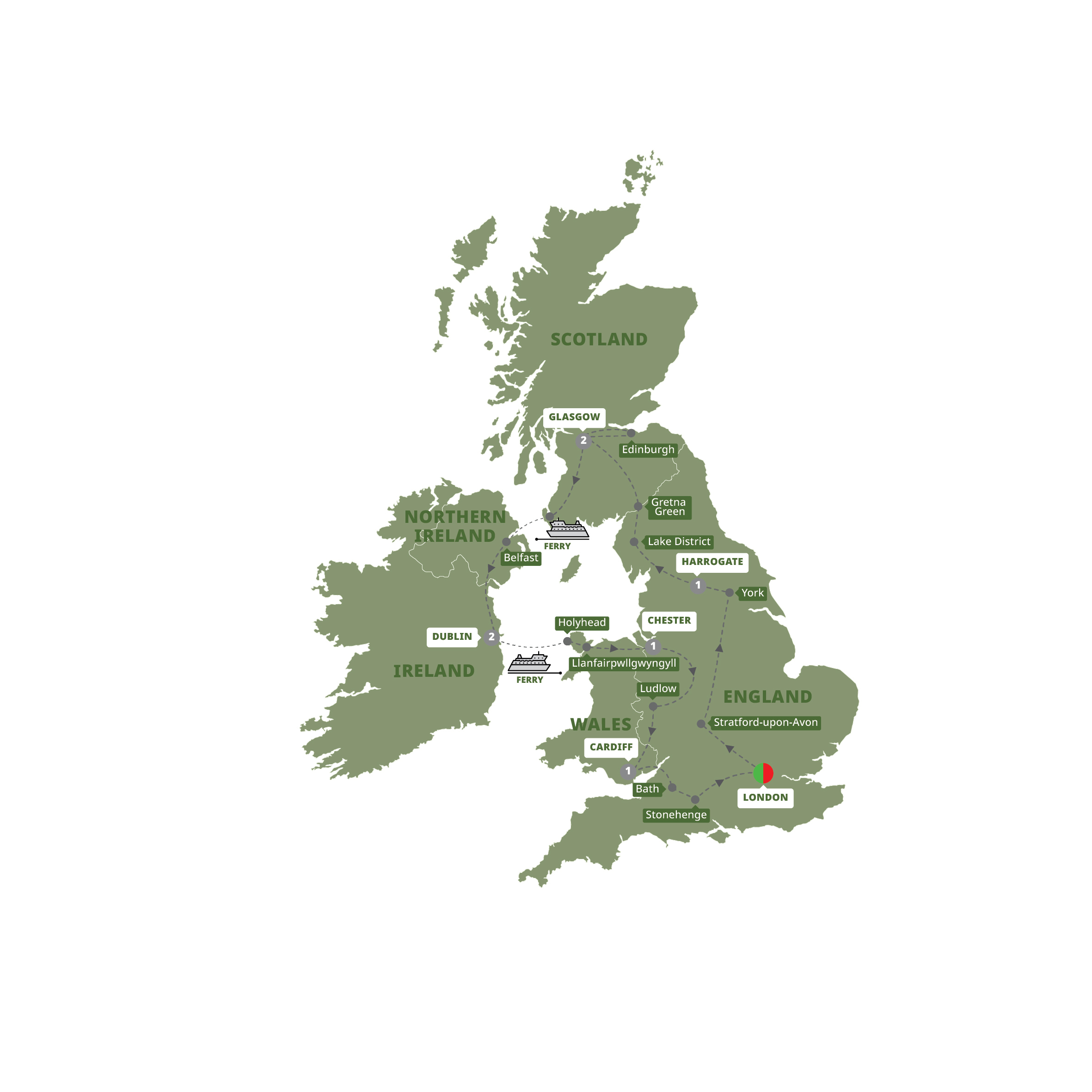 Britain Ireland Highlights Guided Tour Map 2027