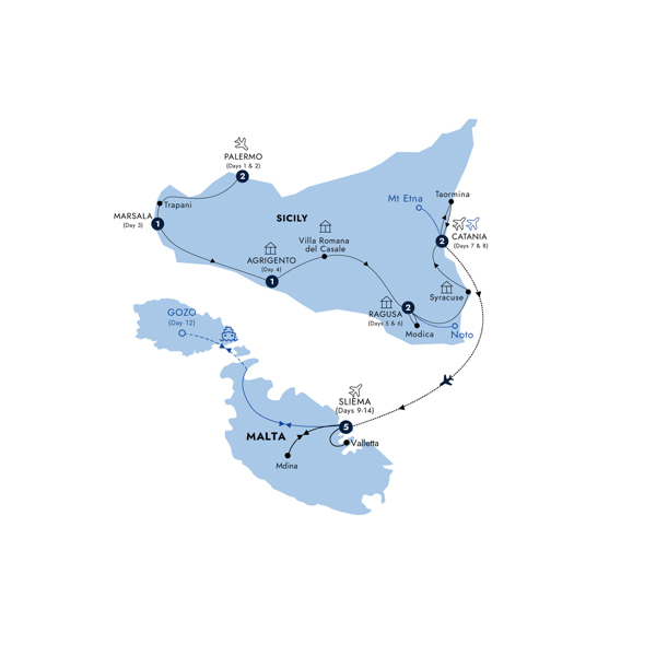Sicily in Depth - With 6-Day Malta Option, Classic Group Itinerary Map