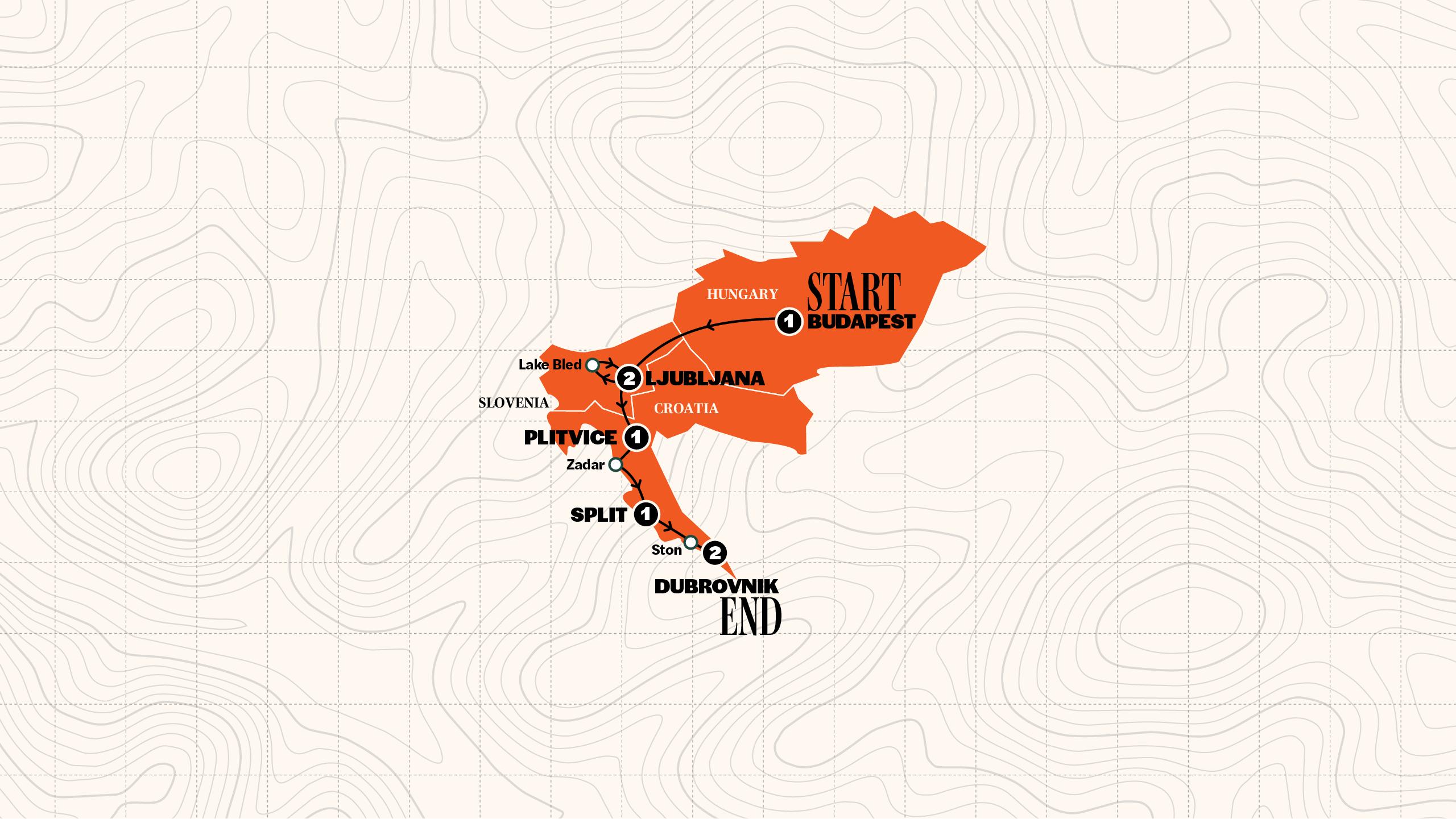 Map of Budapest to Dubrovnik | 2027 from Contiki