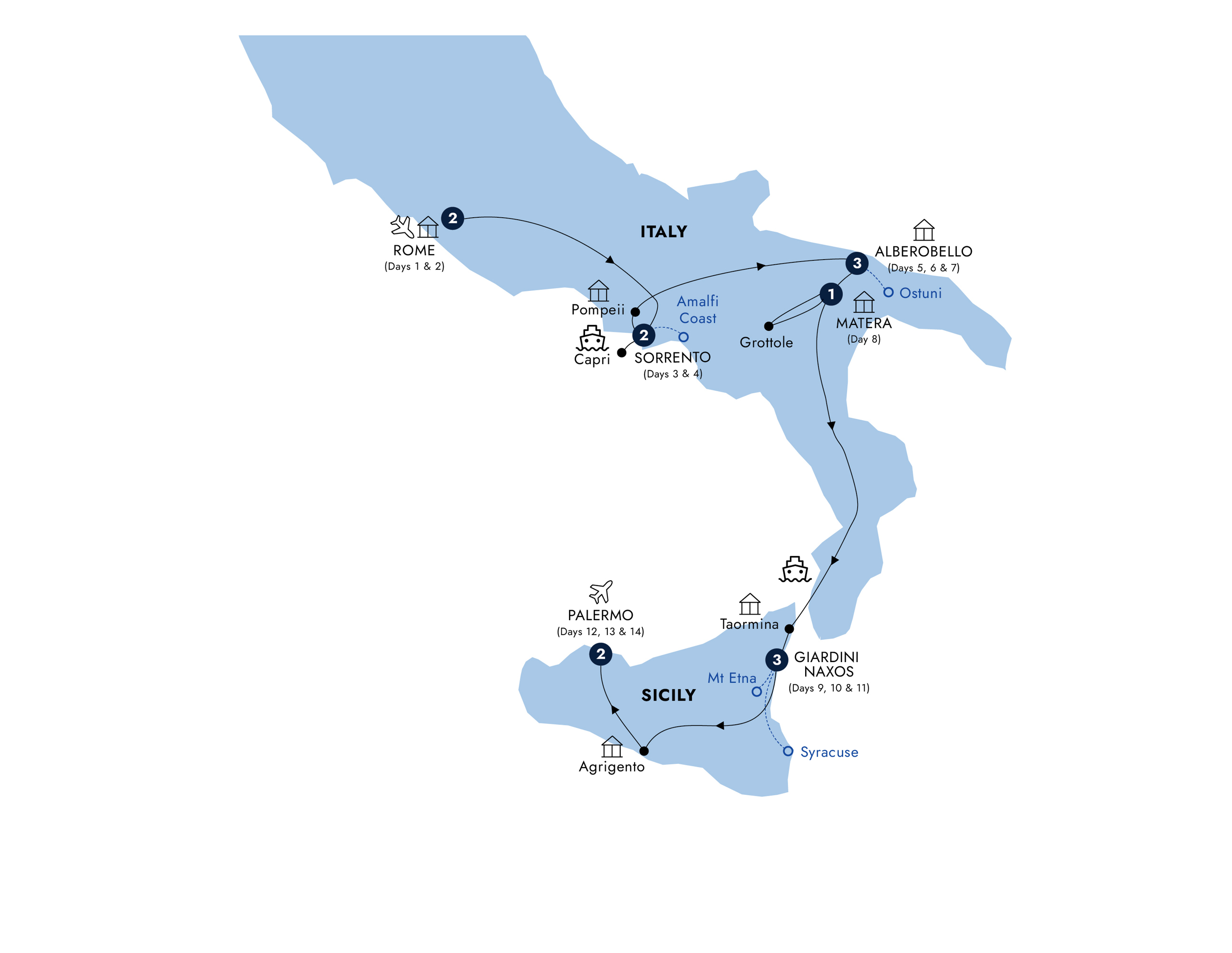 Country Roads of Southern Italy & Sicily - Classic Group Itinerary Map