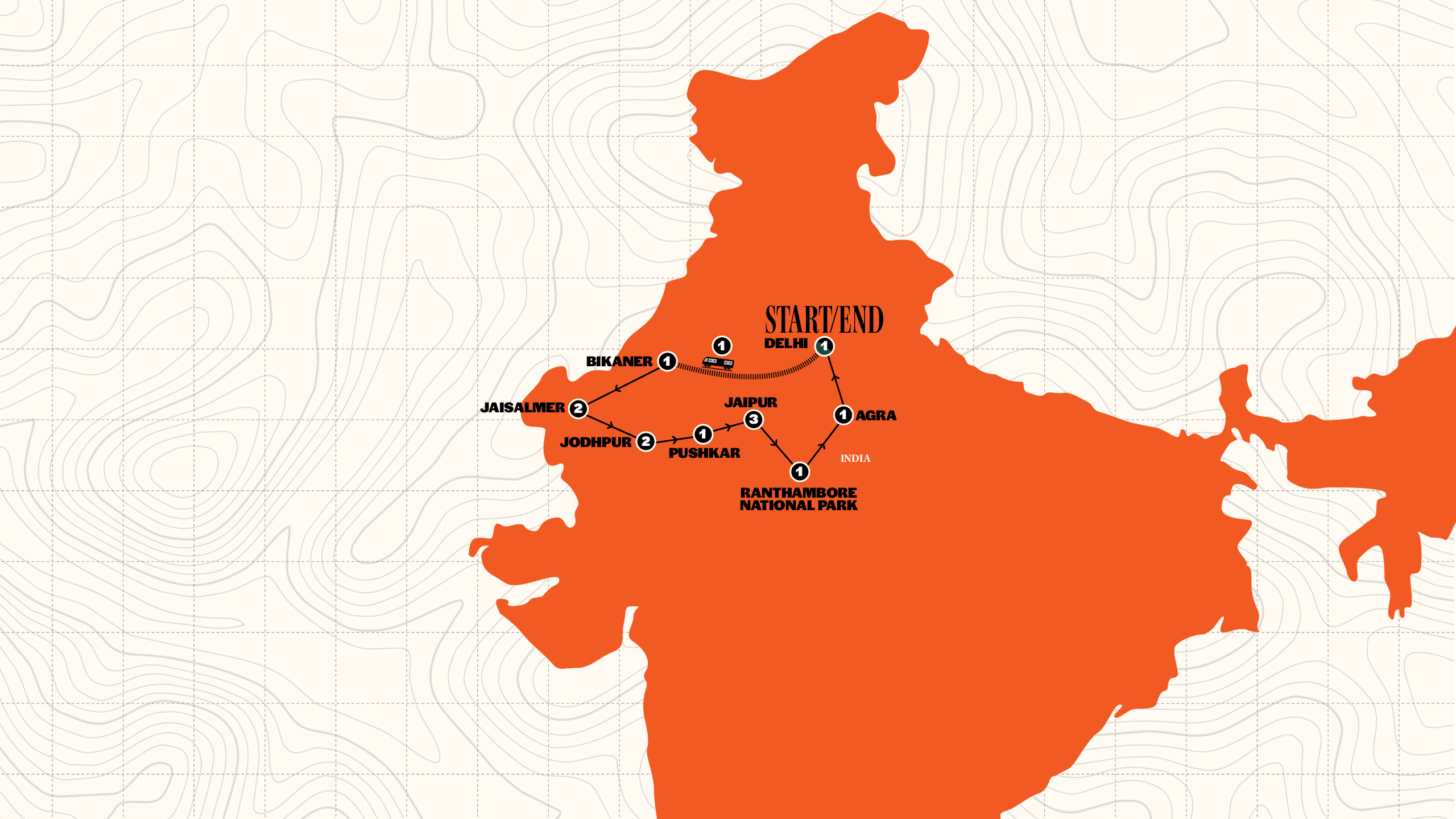 Map of Rajasthan & Golden Triangle from Contiki
