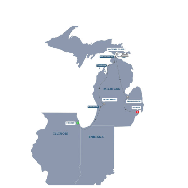 Scenic Great Lakes with Mackinac Island Itinerary Map