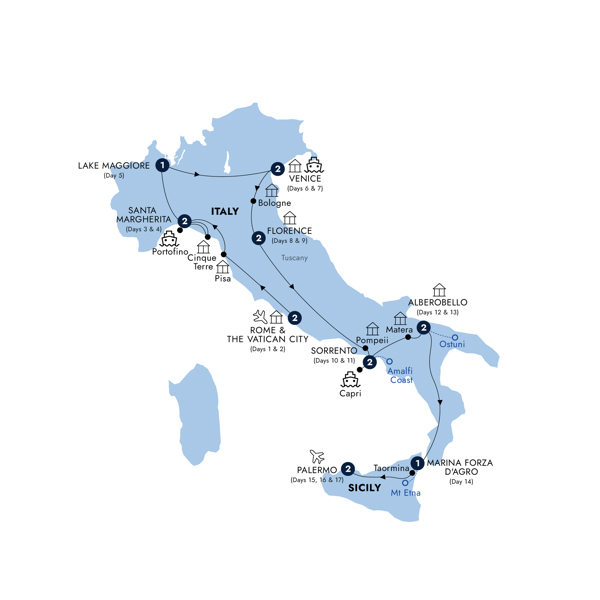 Grand Italy & Sicily Itinerary Map