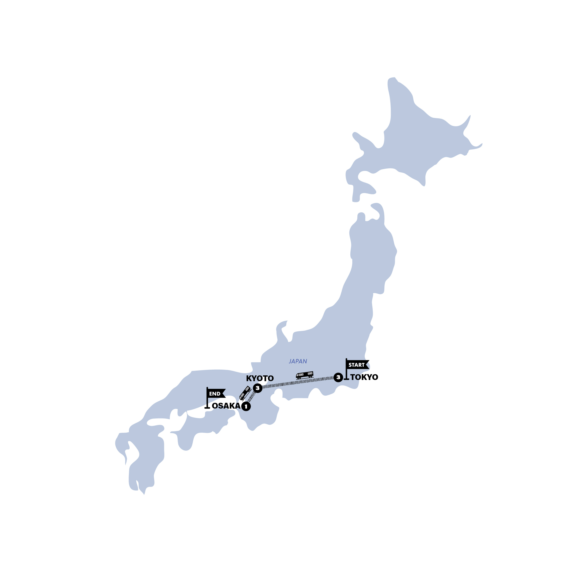 Map of Japan in a Week 35 to 45 from Contiki