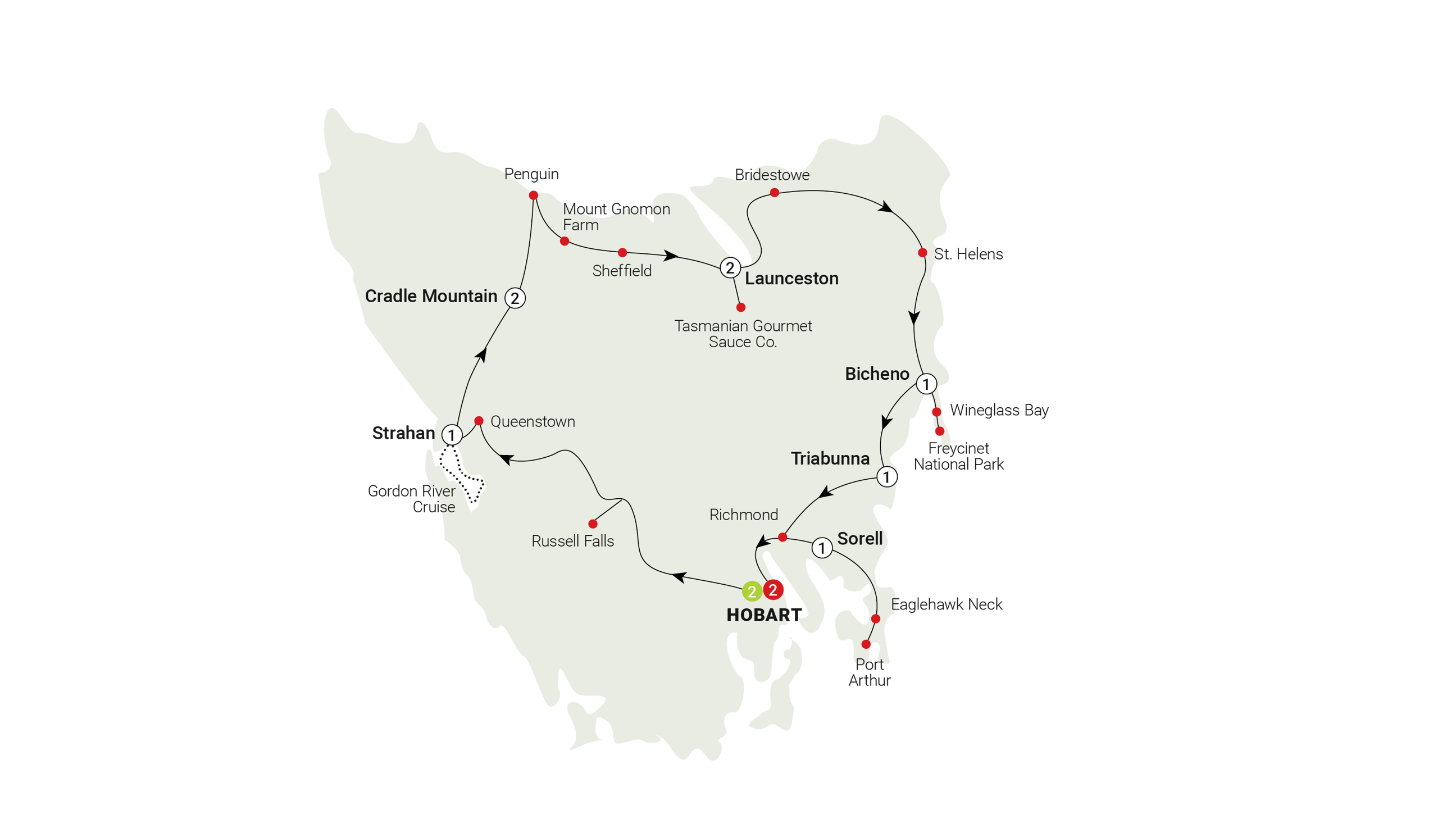 Ultimate Tasmania Itinerary Map