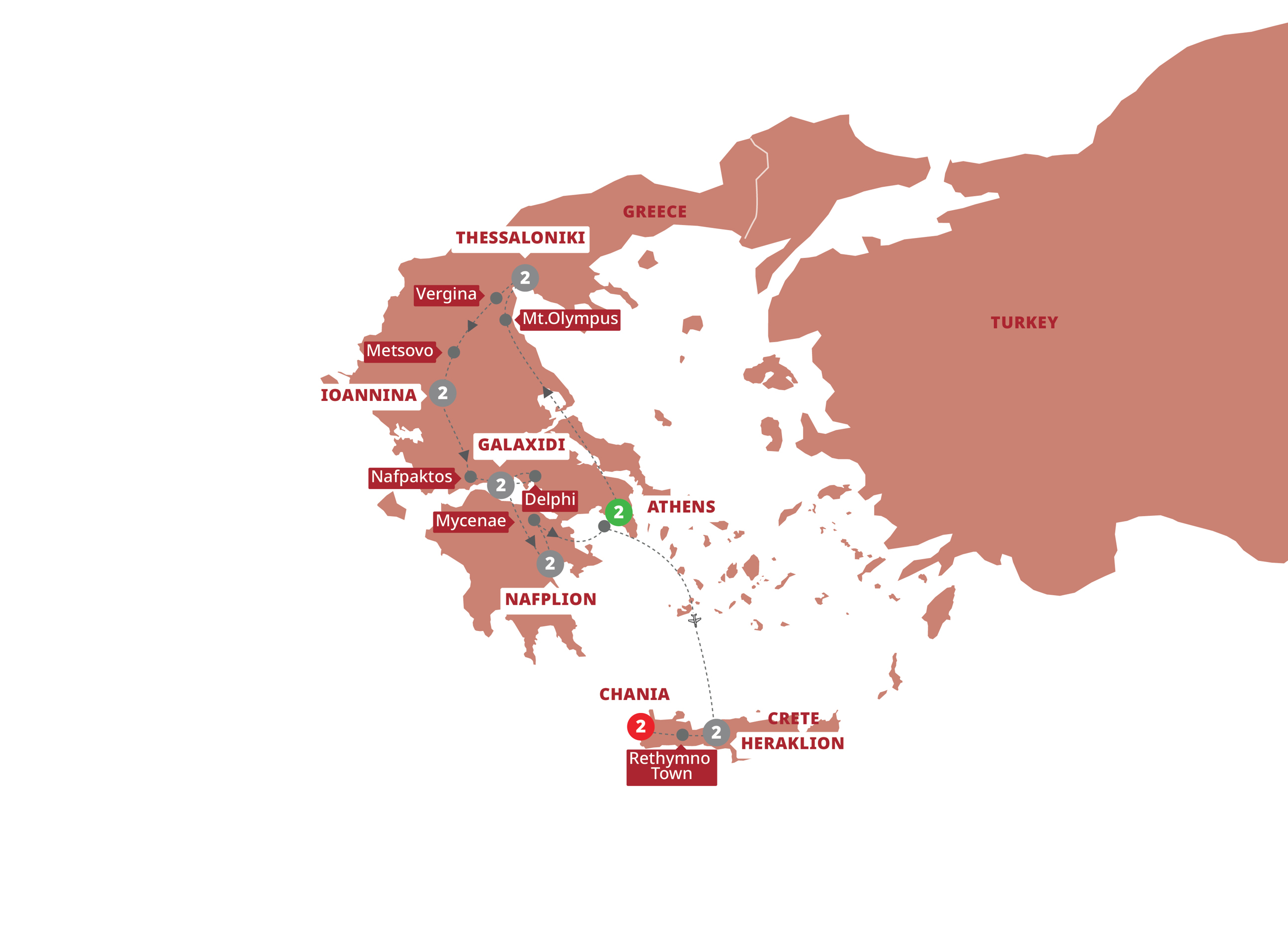 Map of Greece Undiscovered with Crete Extension - Small Group from Trafalgar